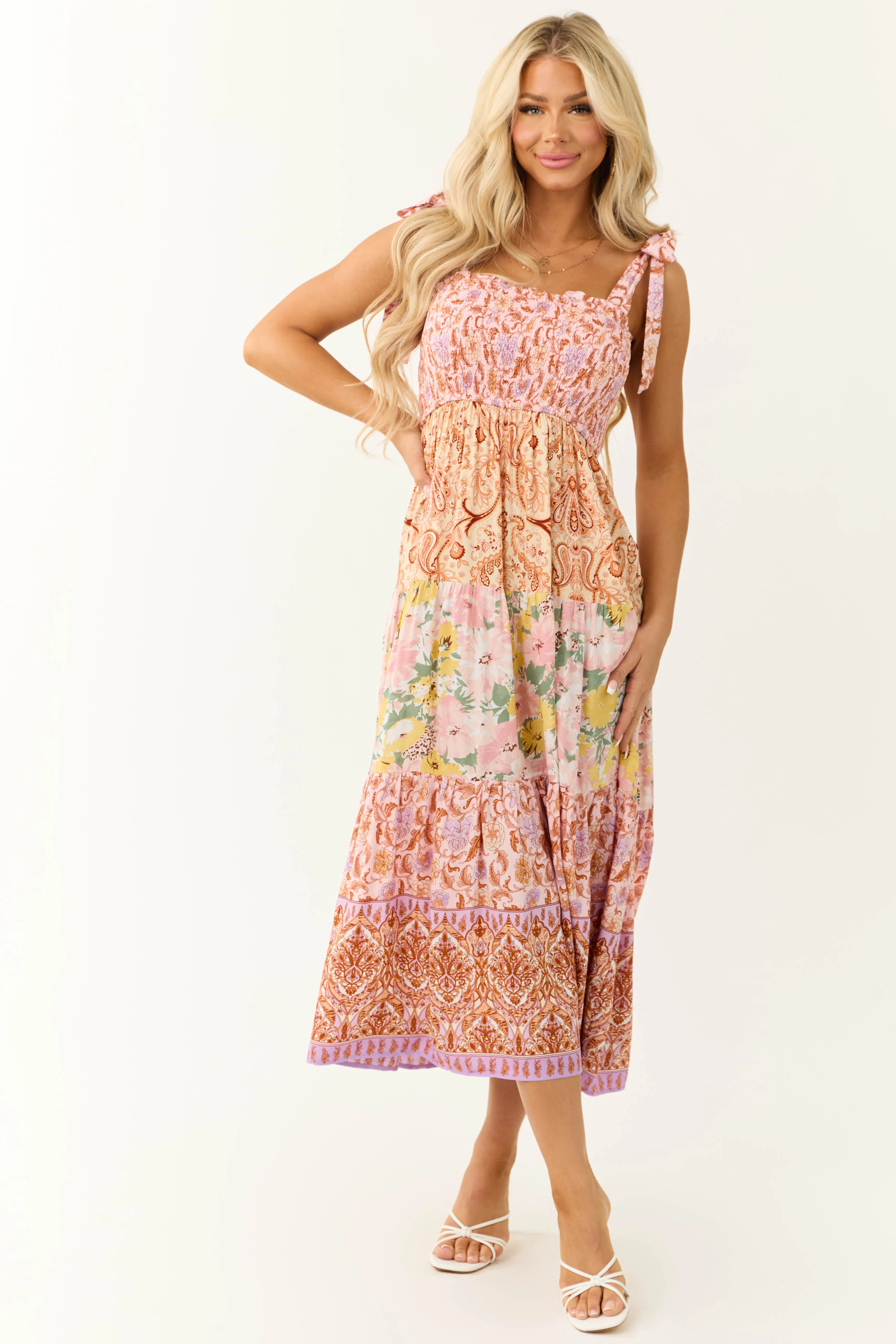 Blush Patchwork Floral Print Sleeveless Maxi Dress sold by Lime Lush