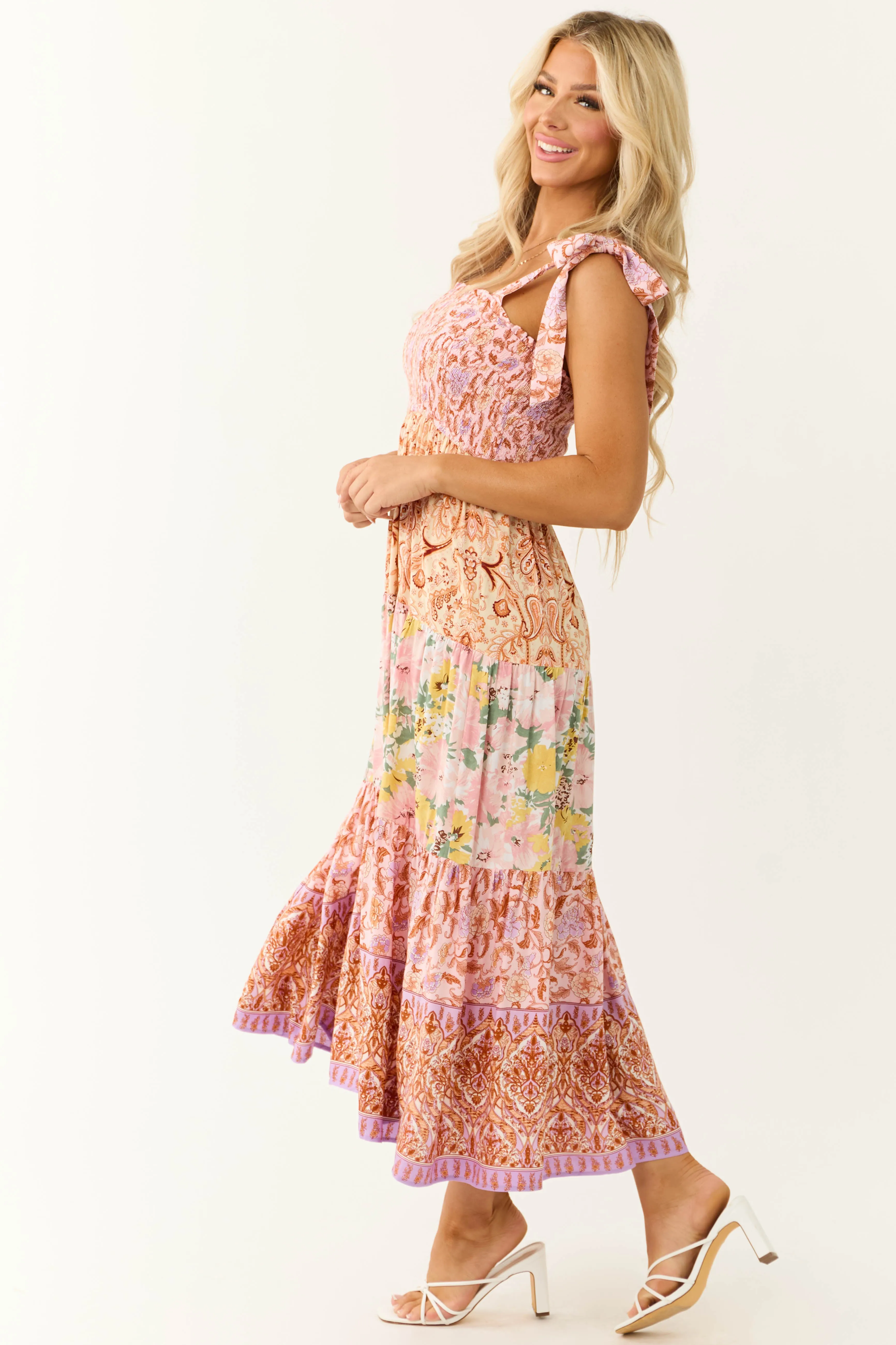 Blush Patchwork Floral Print Sleeveless Maxi Dress sold by Lime Lush product image thumbnail 4