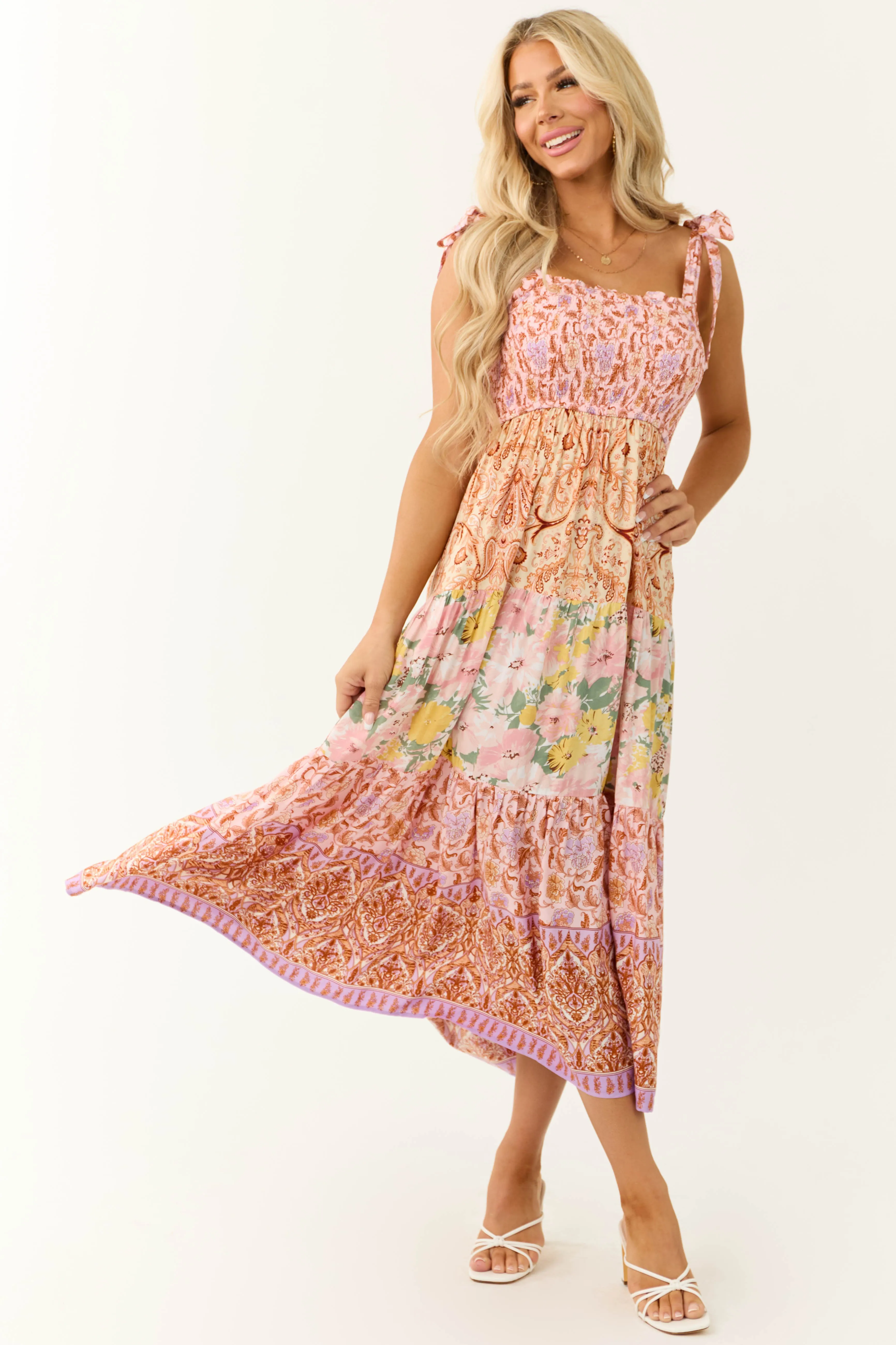 Blush Patchwork Floral Print Sleeveless Maxi Dress sold by Lime Lush product image thumbnail 3