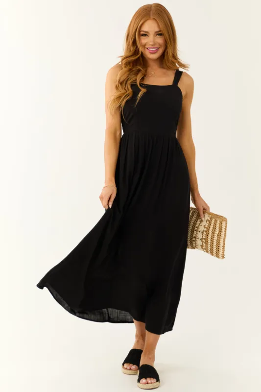 Black Sleeveless Smocked Back Maxi Dress made by BE COOL
