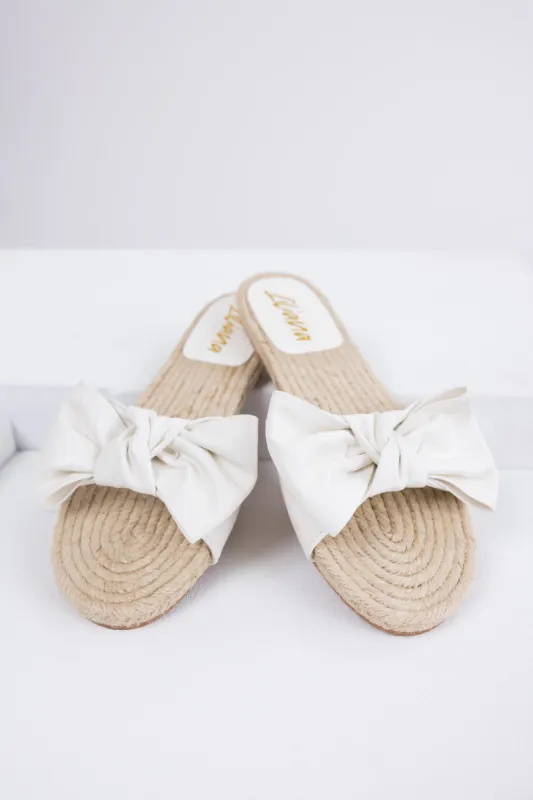 White Bow Strap Flat Espadrille Sandals sold by Lime Lush