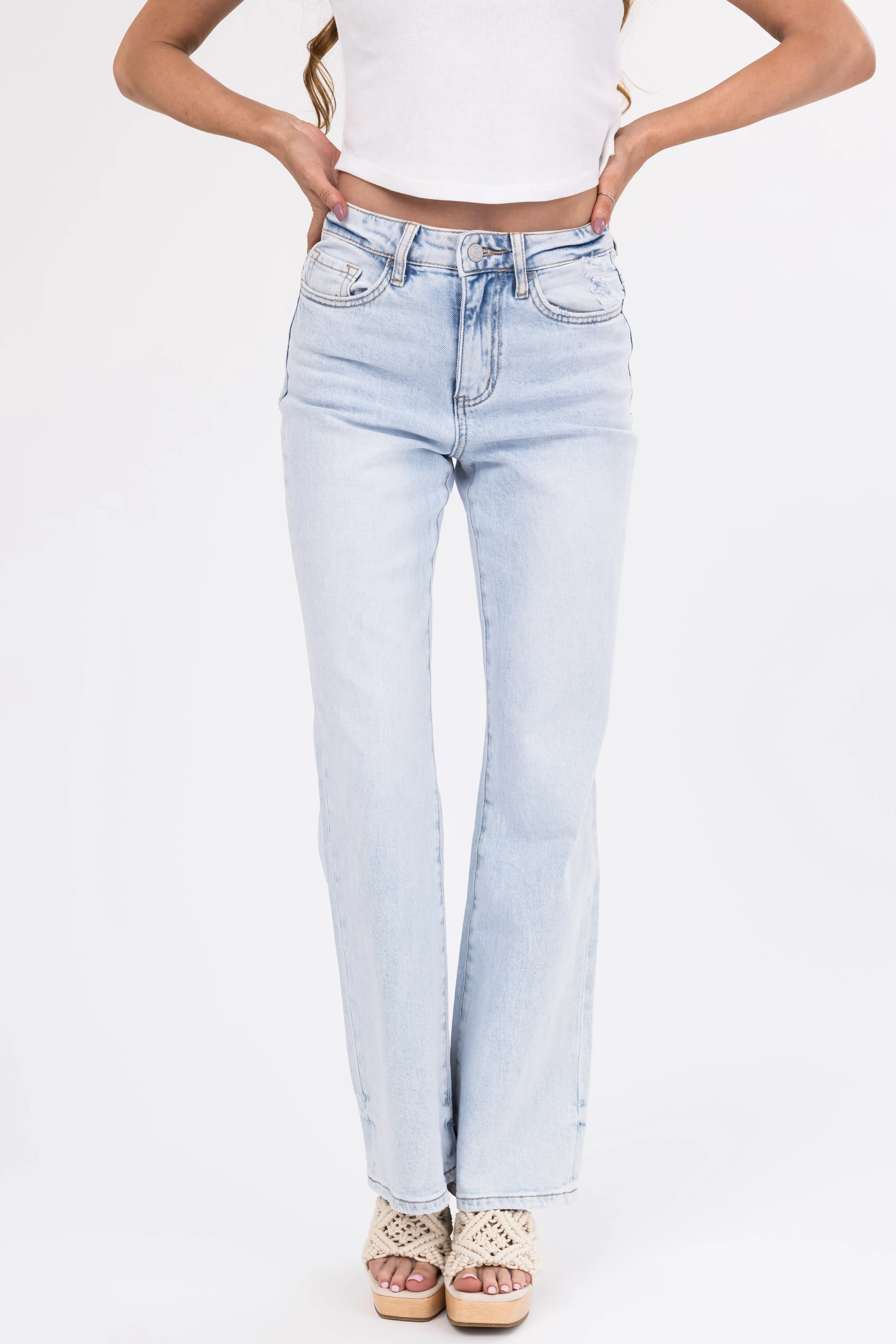 Vervet Light Wash High Rise Vintage Flare Jeans sold by Lime Lush product image thumbnail 3