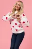 Ivory and Red Bubble Sleeve Heart Sweater sold by Lime Lush