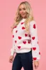 Ivory and Red Bubble Sleeve Heart Sweater sold by Lime Lush