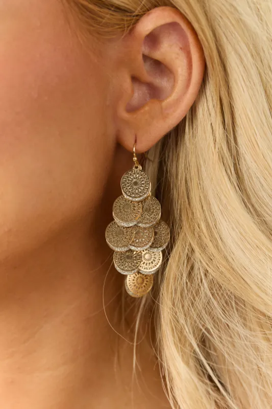 Gold Multi Circle Filigree Charm Dangle Earrings sold by Lime Lush