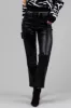 Black Shiny Pleather High Rise Straight Leg Pants sold by Lime Lush