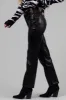 Black Shiny Pleather High Rise Straight Leg Pants sold by Lime Lush
