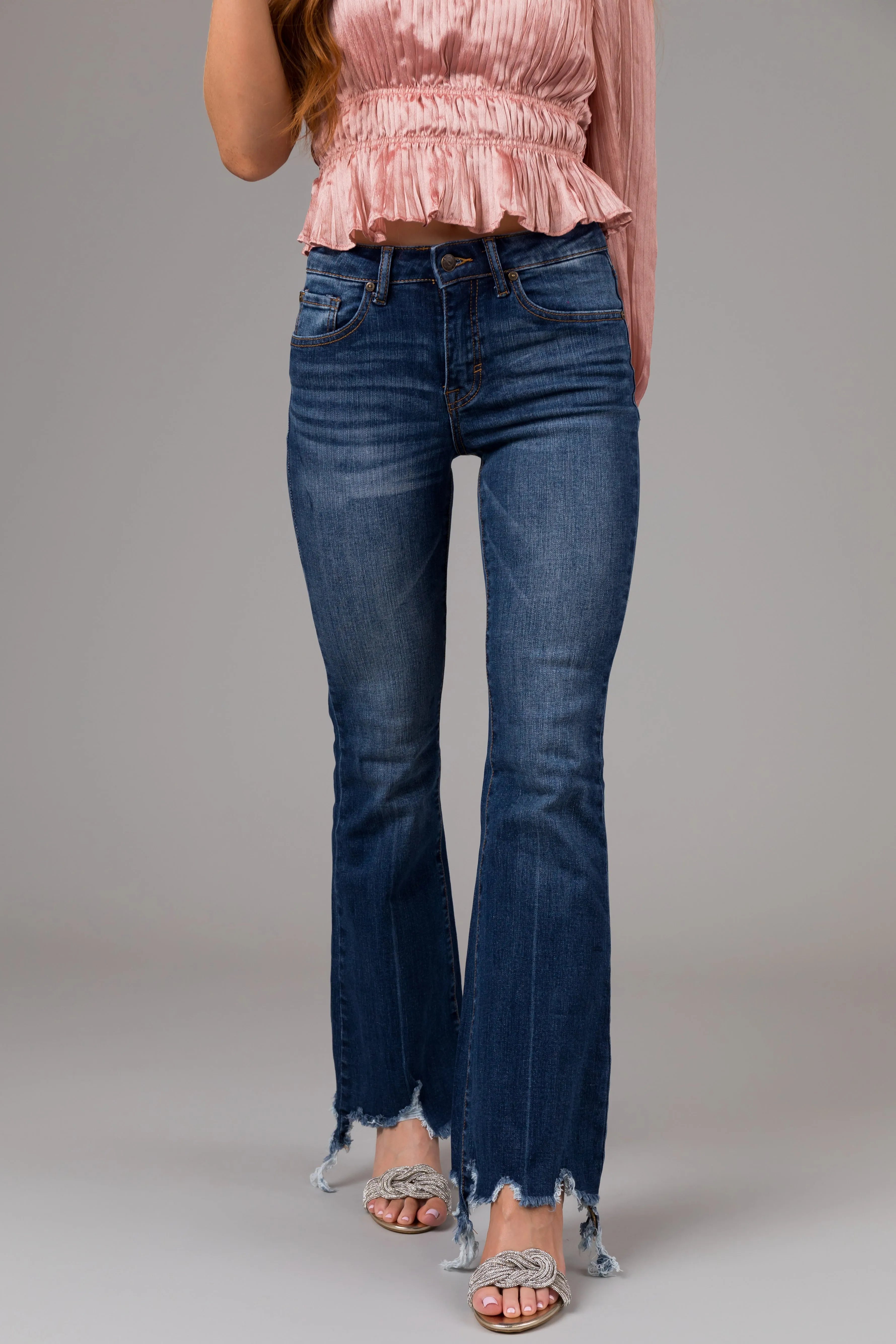 Special A Medium Wash Mid Rise Flare Cut Raw Hem Jeans sold by Lime Lush product image thumbnail 2