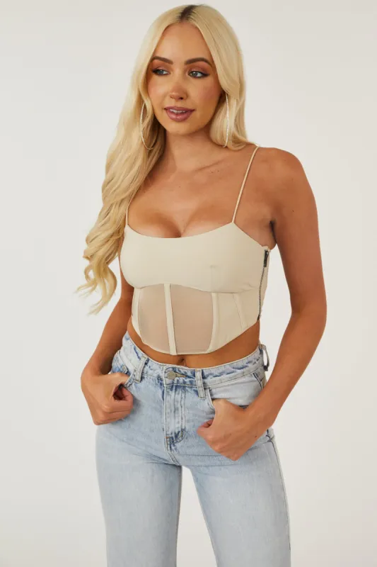 Sand Padded Mesh Corset Tank Top sold by Lime Lush