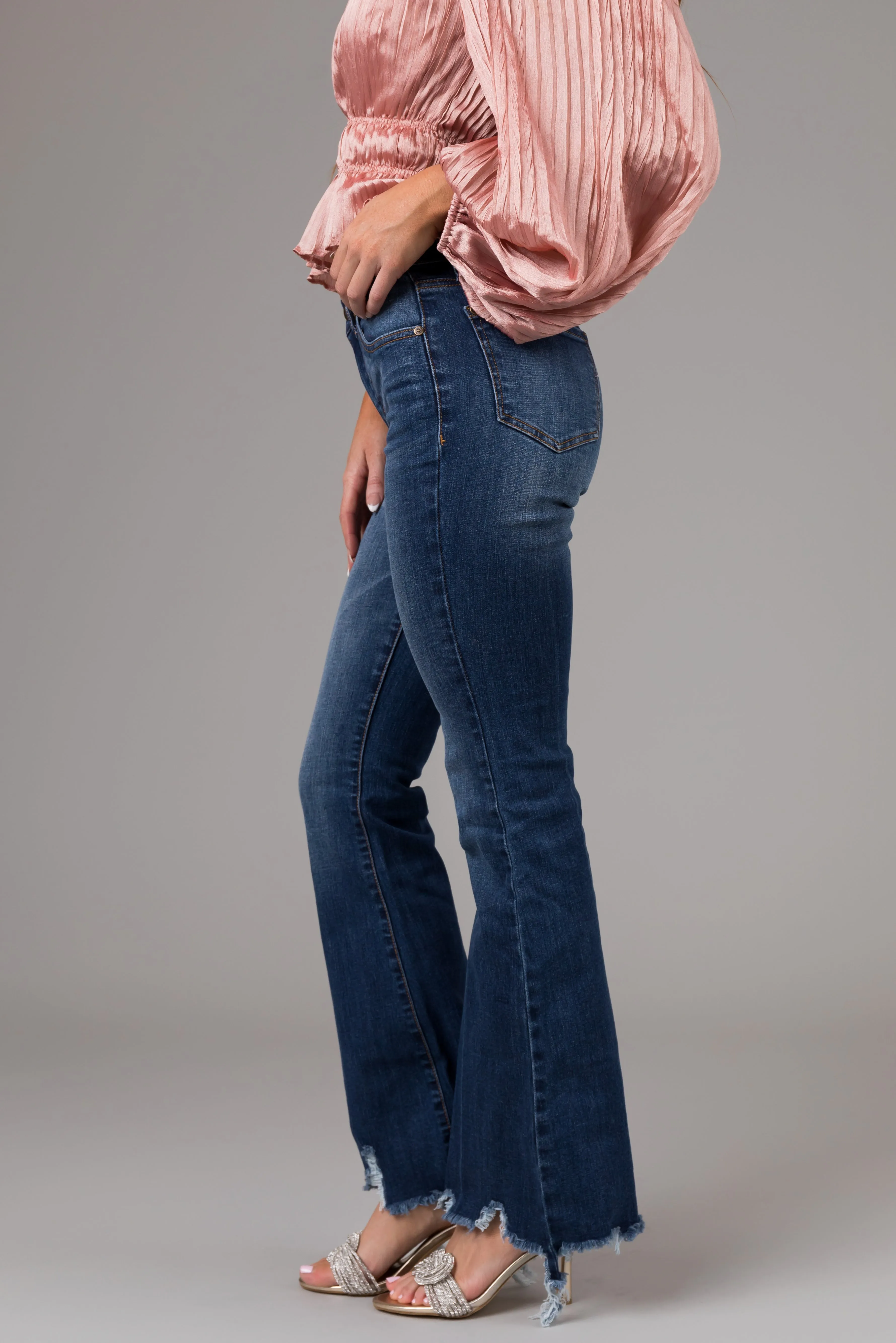 Special A Medium Wash Mid Rise Flare Cut Raw Hem Jeans sold by Lime Lush product image thumbnail 3
