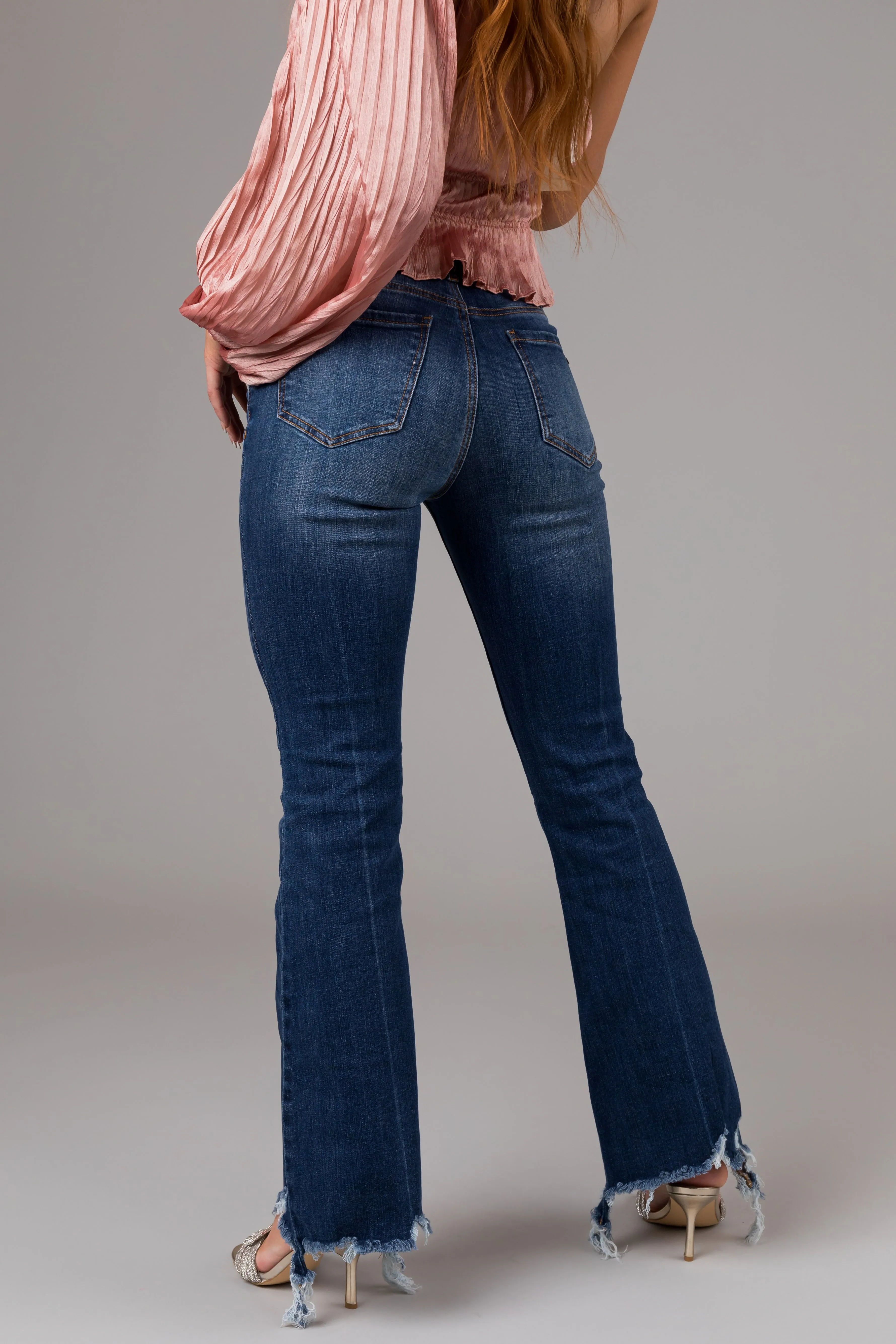 Special A Medium Wash Mid Rise Flare Cut Raw Hem Jeans sold by Lime Lush product image thumbnail 4