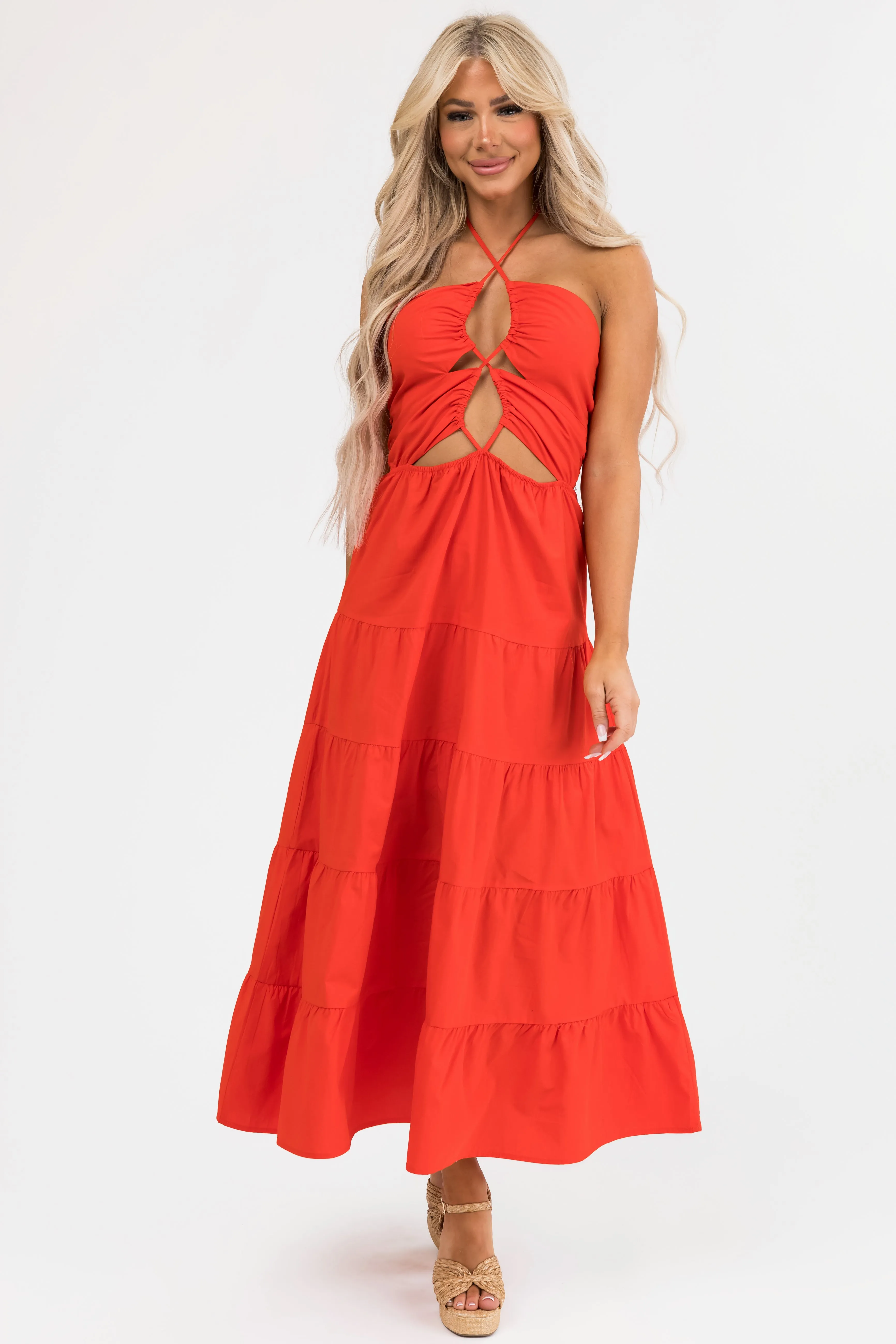 Scarlet Front Cut Out Neck Tie Maxi Dress sold by Lime Lush product image thumbnail 3