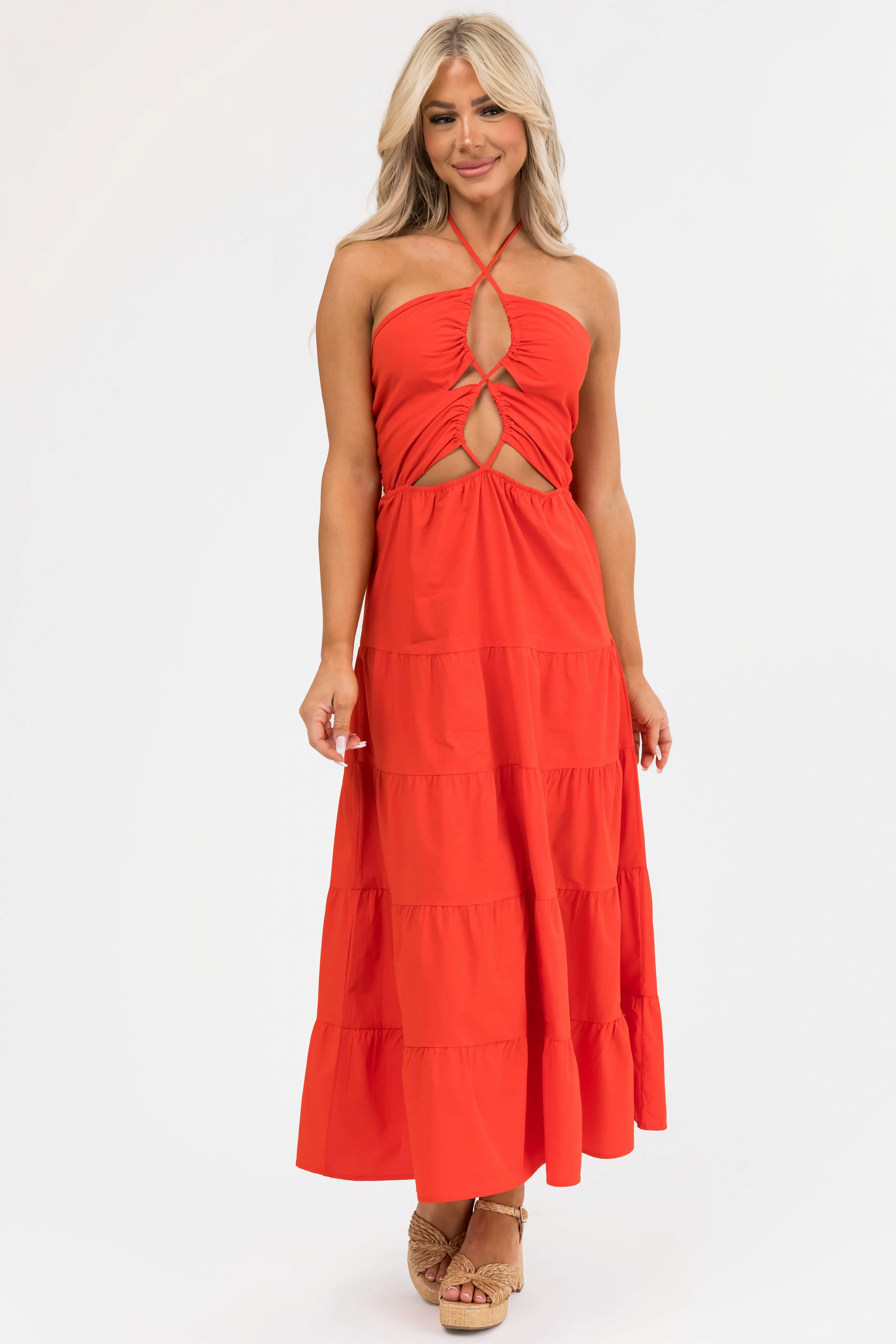 Scarlet Front Cut Out Neck Tie Maxi Dress sold by Lime Lush product image thumbnail 4