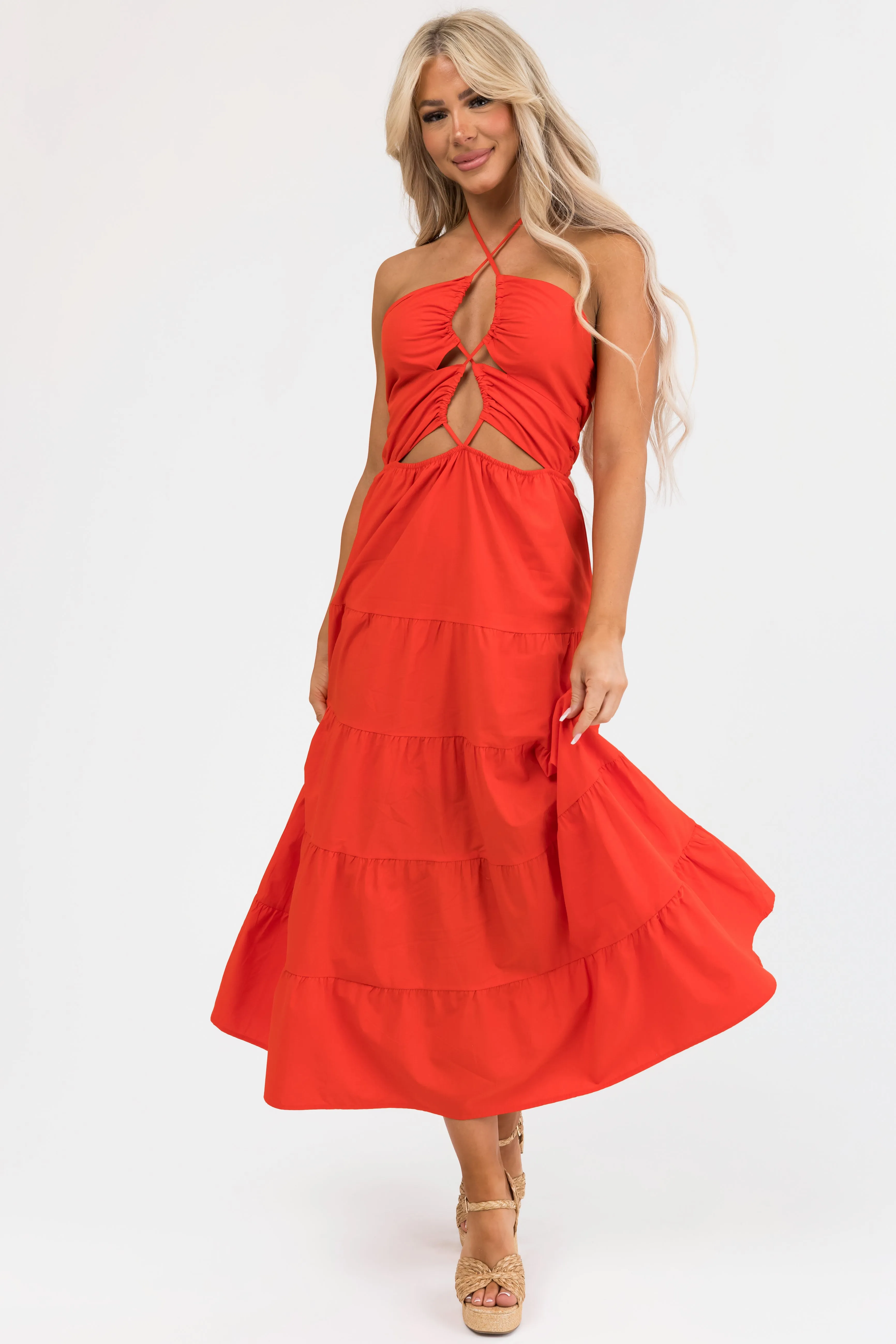 Scarlet Front Cut Out Neck Tie Maxi Dress sold by Lime Lush product image thumbnail 2