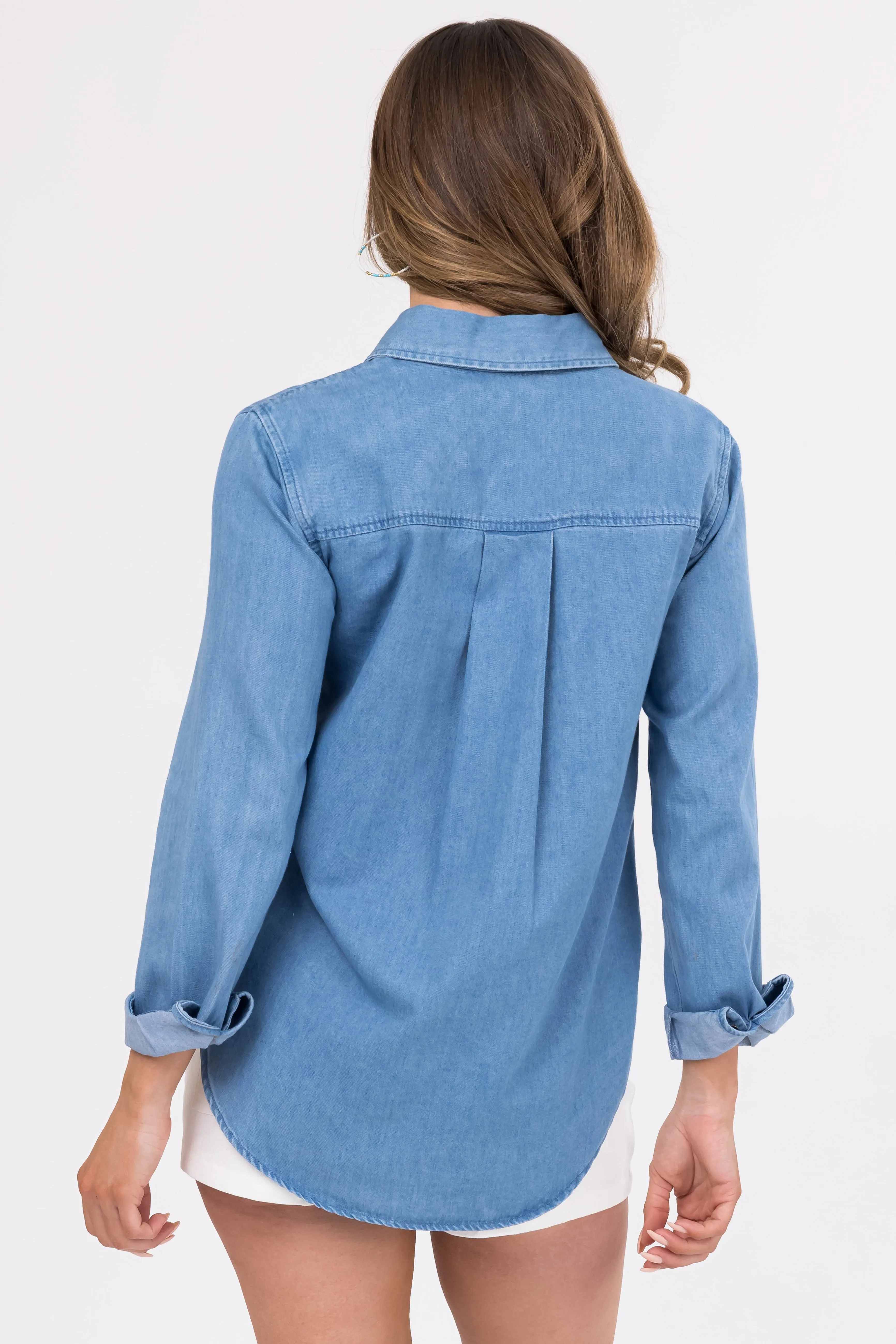 Medium Wash Button Down Denim Shirt sold by Lime Lush product image thumbnail 4