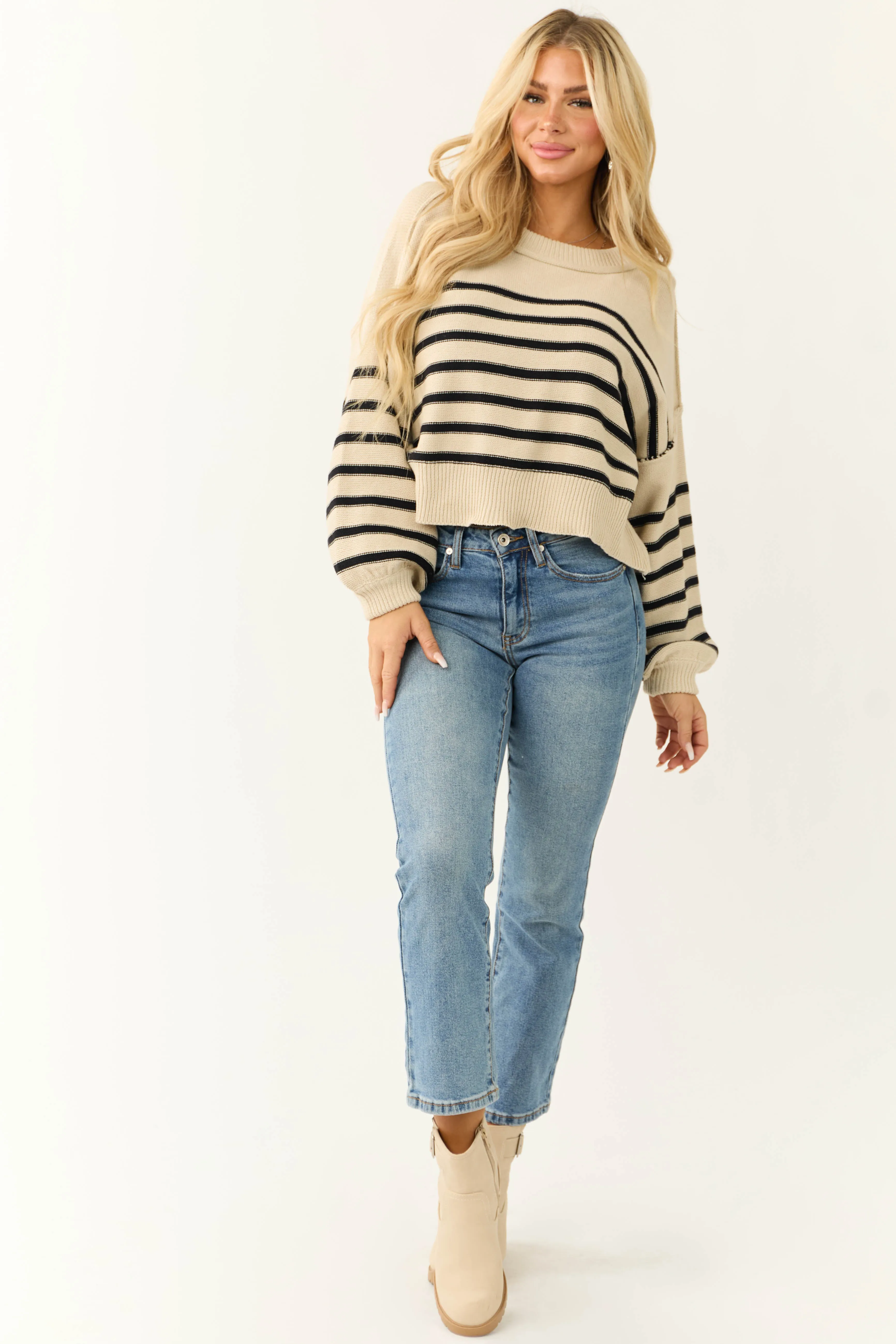 Cream Striped Oversized Drop Shoulder Sweater sold by Lime Lush product image thumbnail 3