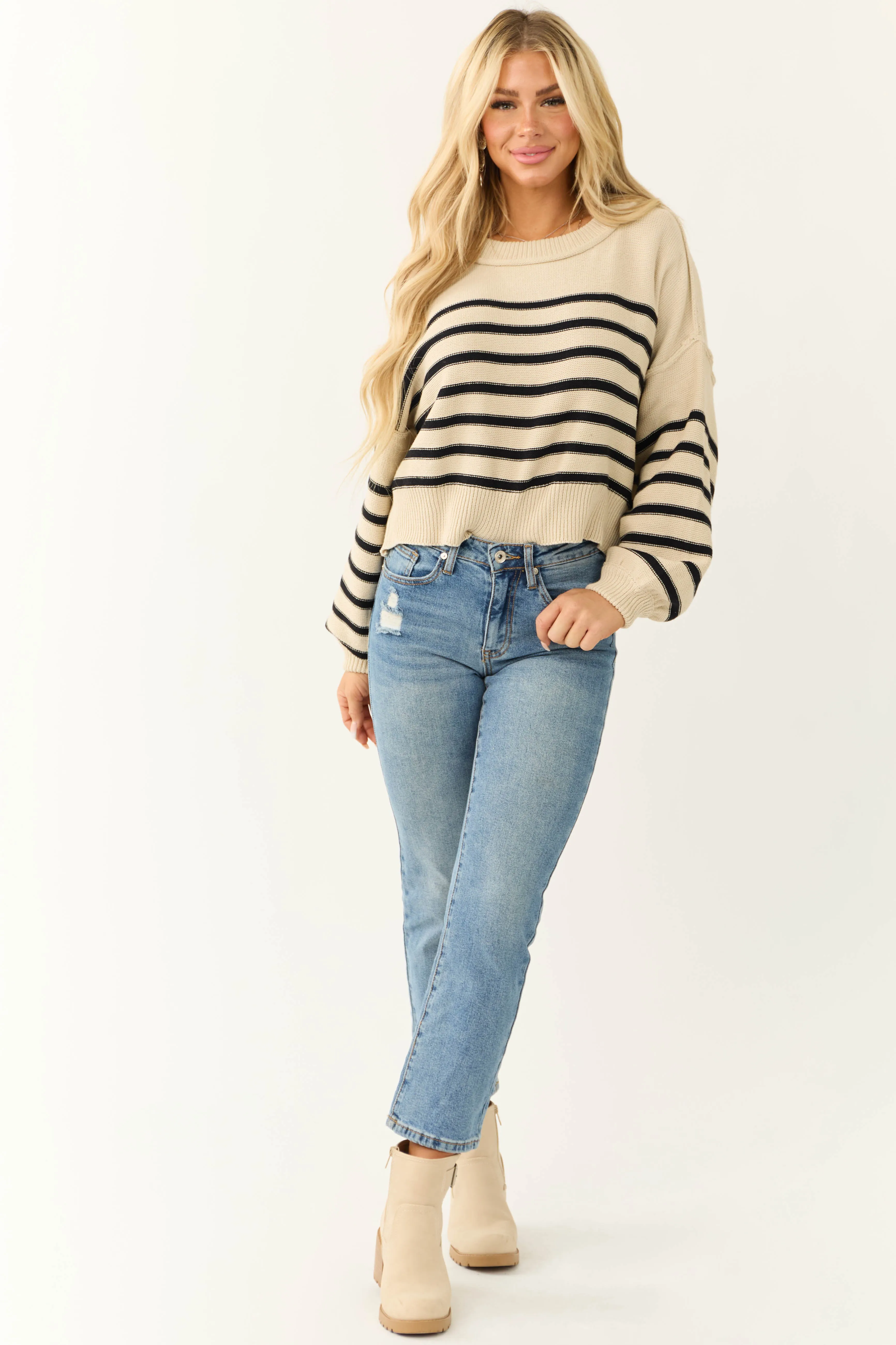 Cream Striped Oversized Drop Shoulder Sweater sold by Lime Lush product image thumbnail 2