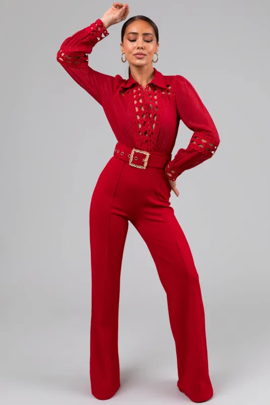 Ruby Crochet Detail Belted Jumpsuit sold by Lime Lush