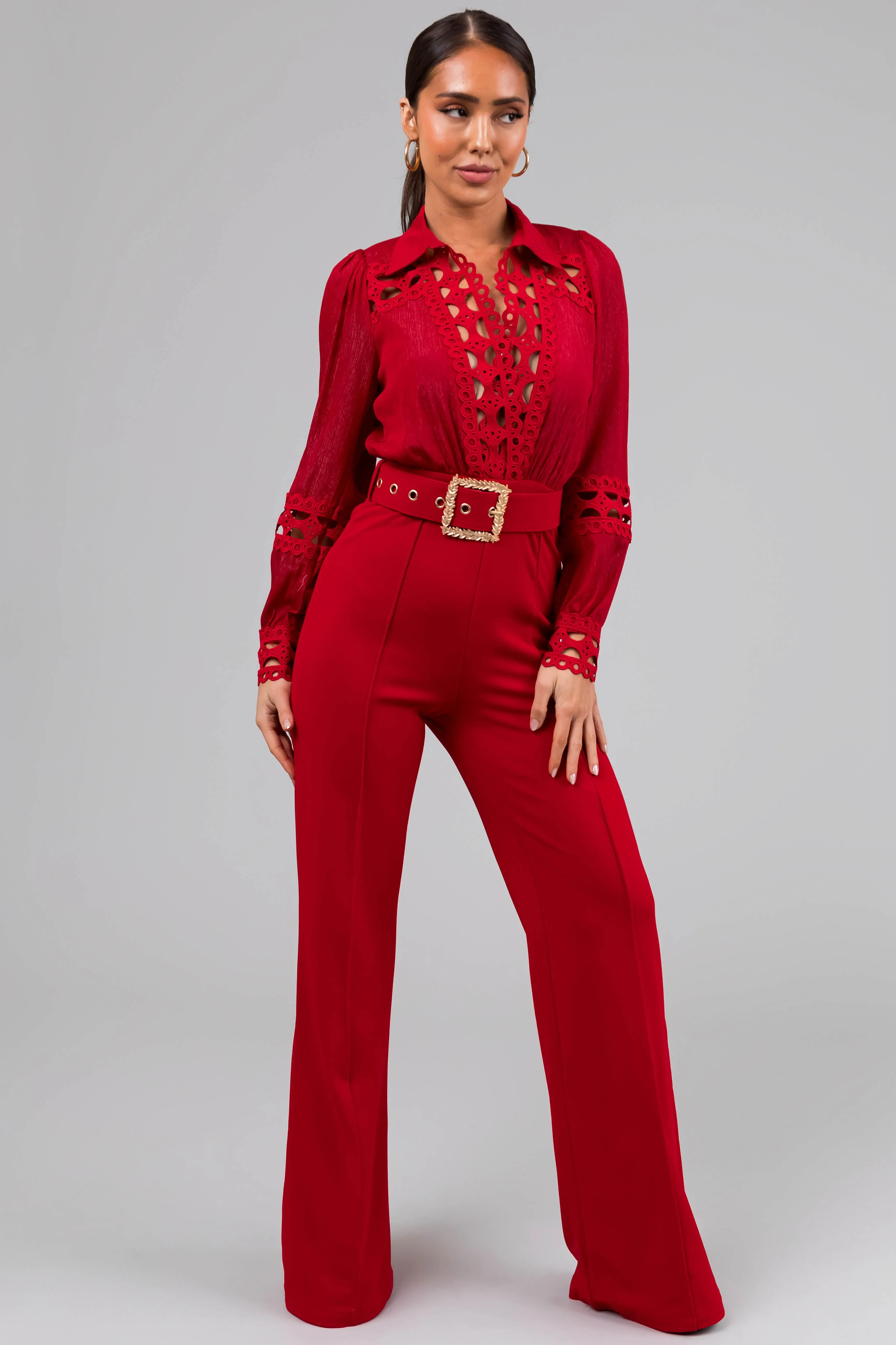 Ruby Crochet Detail Belted Jumpsuit sold by Lime Lush product image thumbnail 3