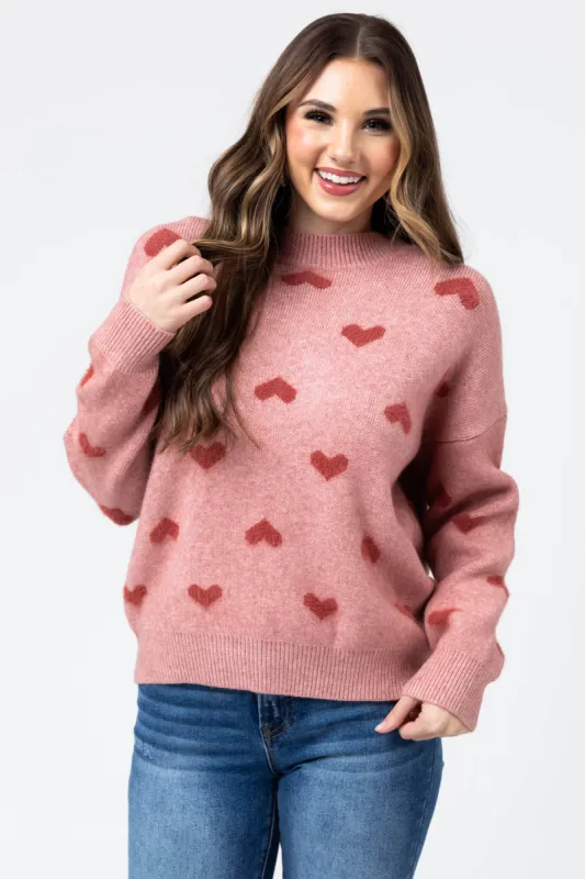 Light Punch Heart Pattern Long Sleeve Sweater sold by Lime Lush
