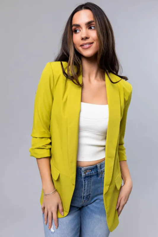 Lime Ruched 3/4 Sleeve Open Front Blazer sold by Lime Lush