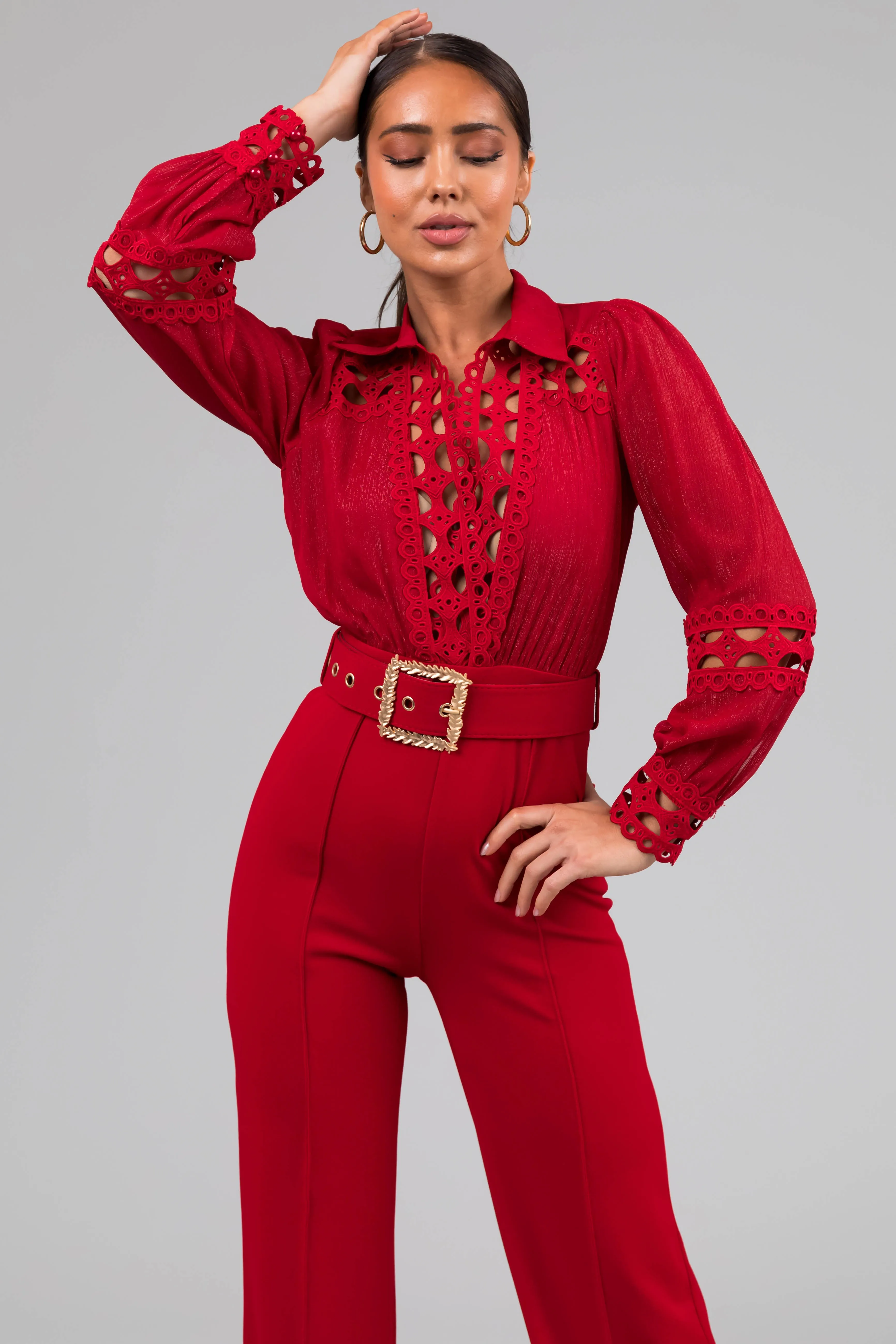 Ruby Crochet Detail Belted Jumpsuit sold by Lime Lush product image thumbnail 2