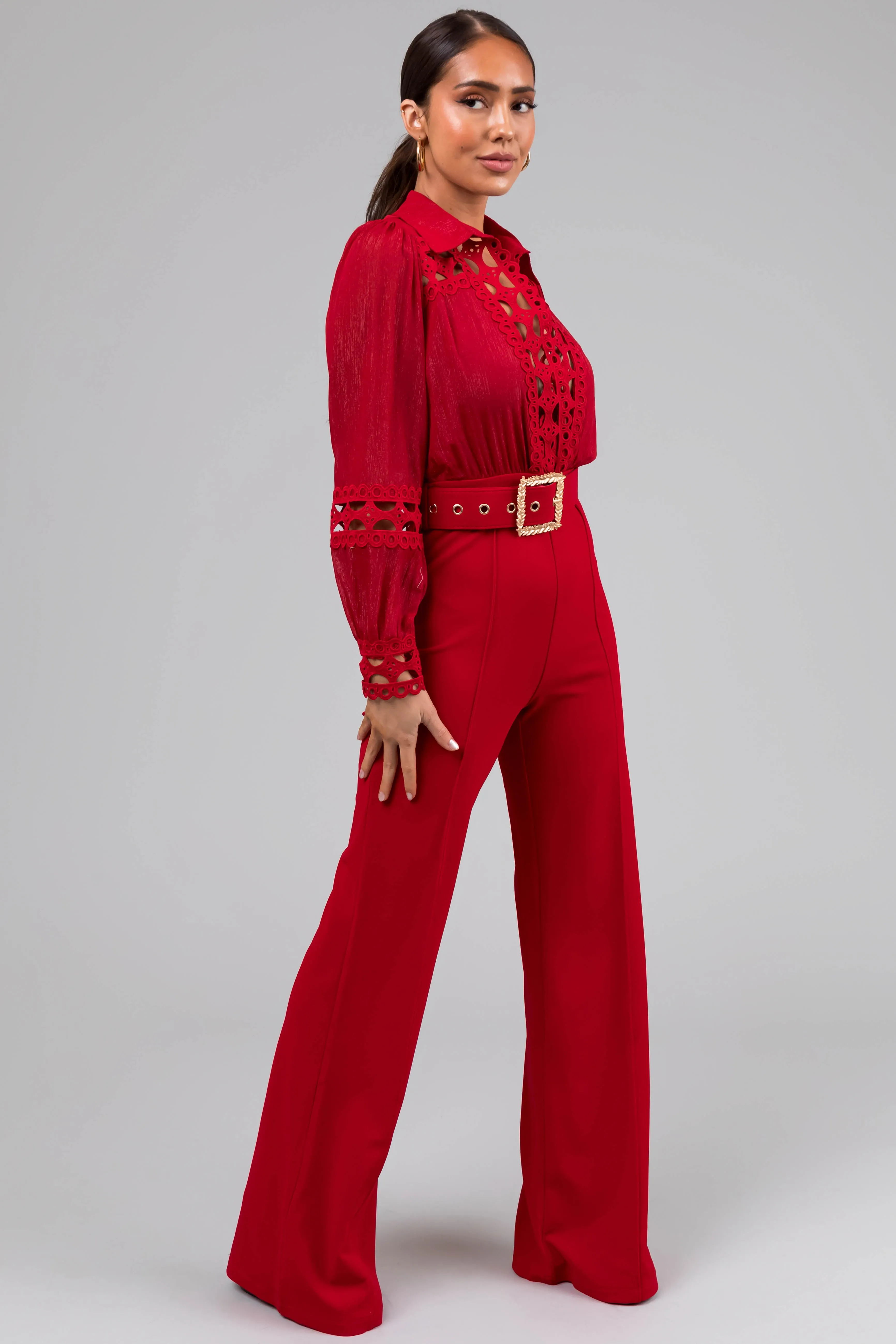 Ruby Crochet Detail Belted Jumpsuit sold by Lime Lush product image thumbnail 5