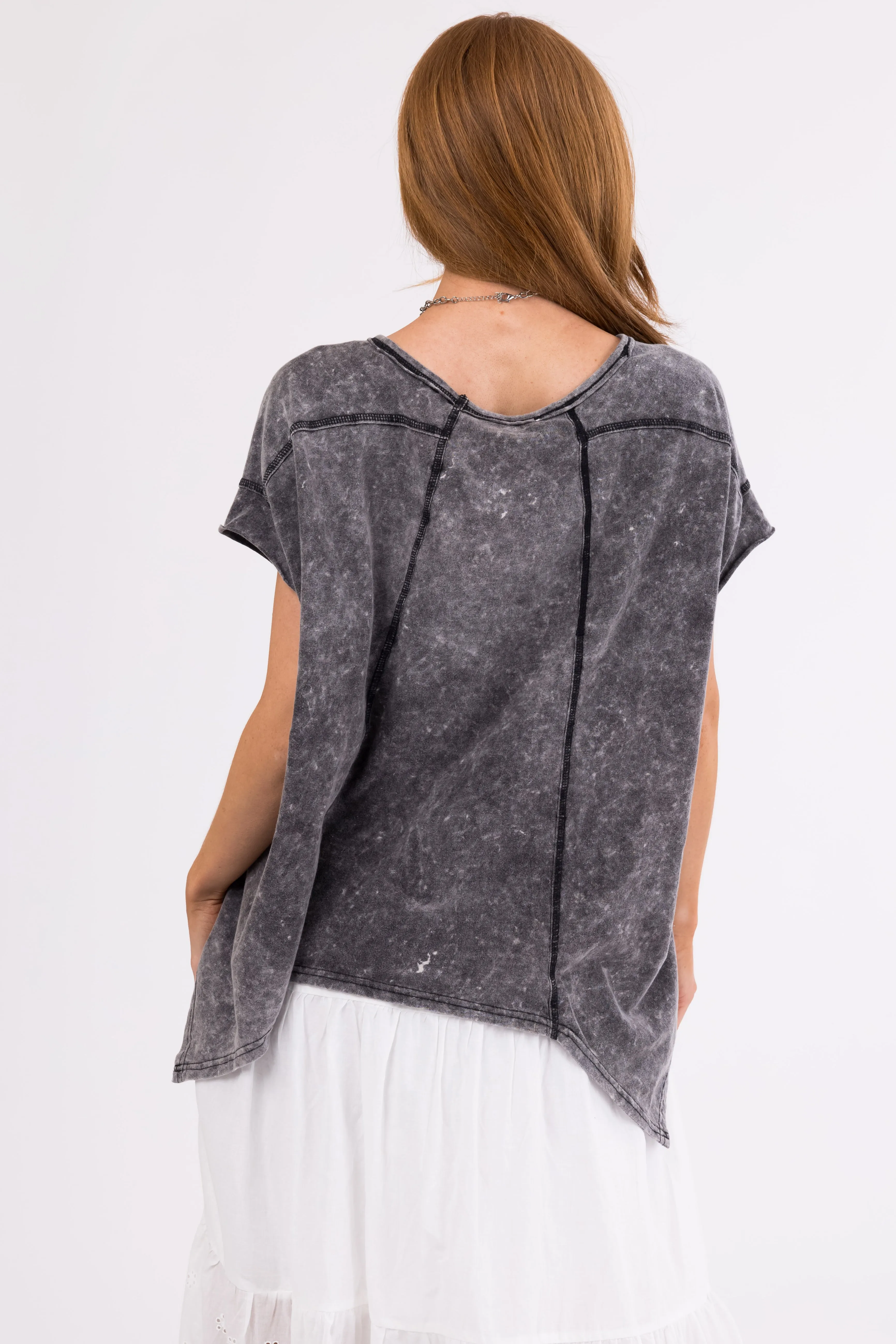 Charcoal Acid Wash Curved Hem Soft Knit Top sold by Lime Lush product image thumbnail 3