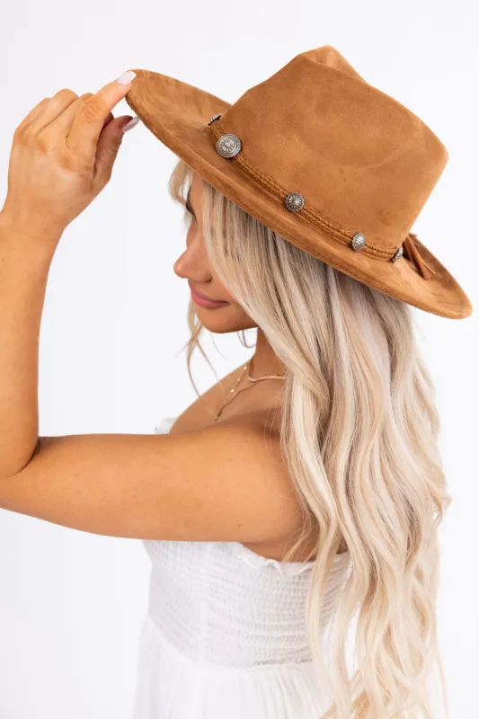 Cognac Braided Tassel Strap Suede Hat sold by Lime Lush