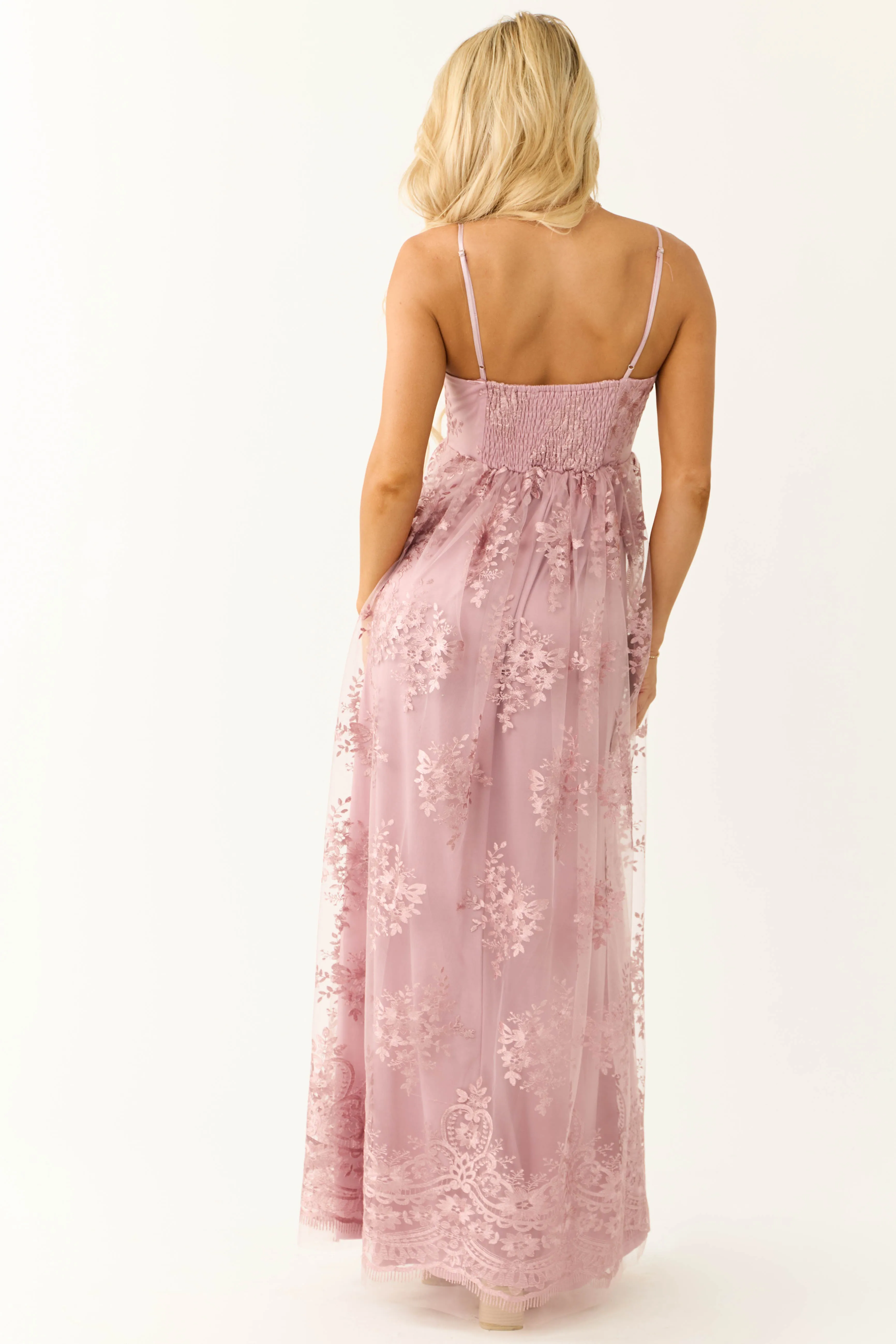 Mauve Floral Detail Sleeveless Maxi Dress sold by Lime Lush product image thumbnail 4