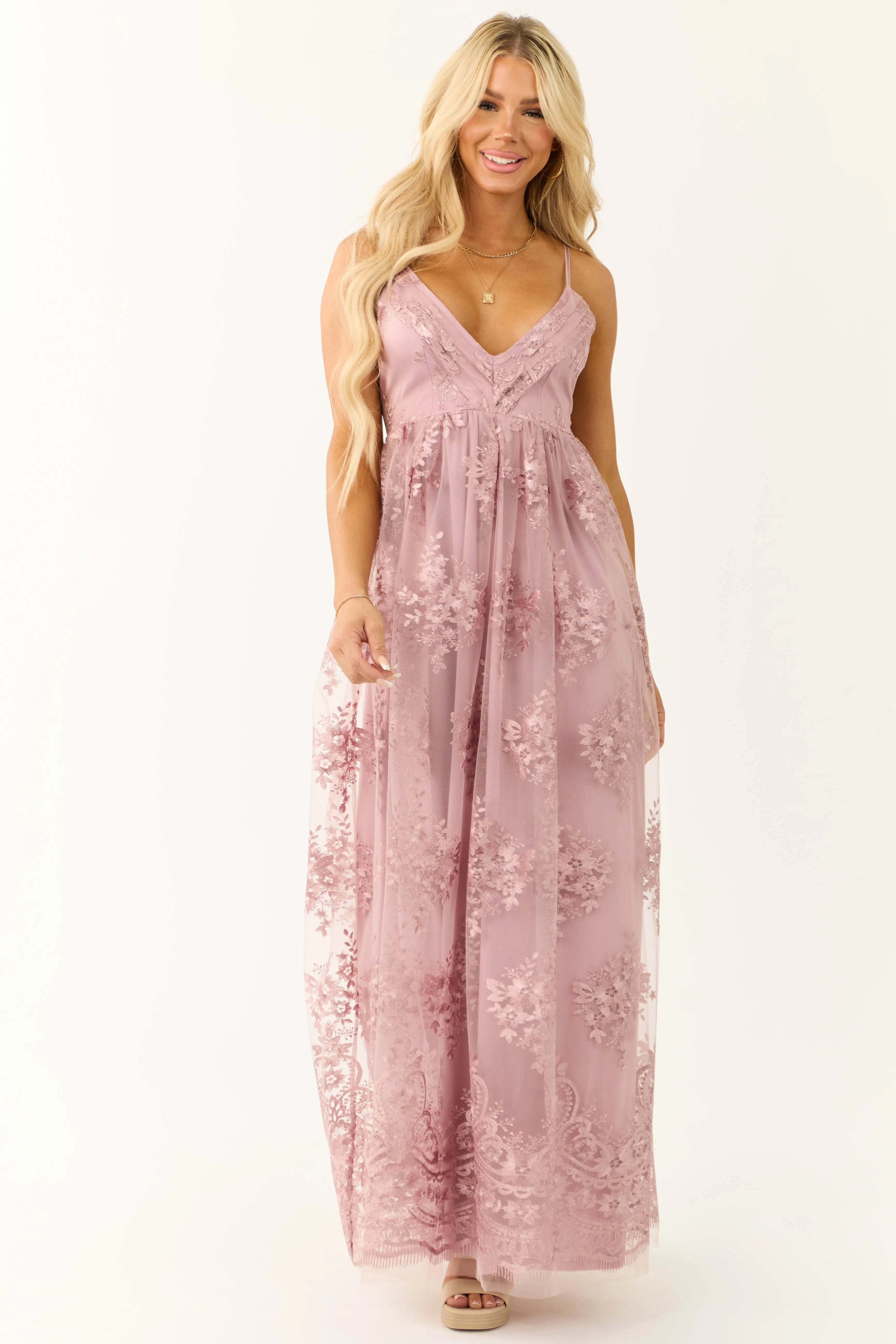 Mauve Floral Detail Sleeveless Maxi Dress sold by Lime Lush product image thumbnail 2
