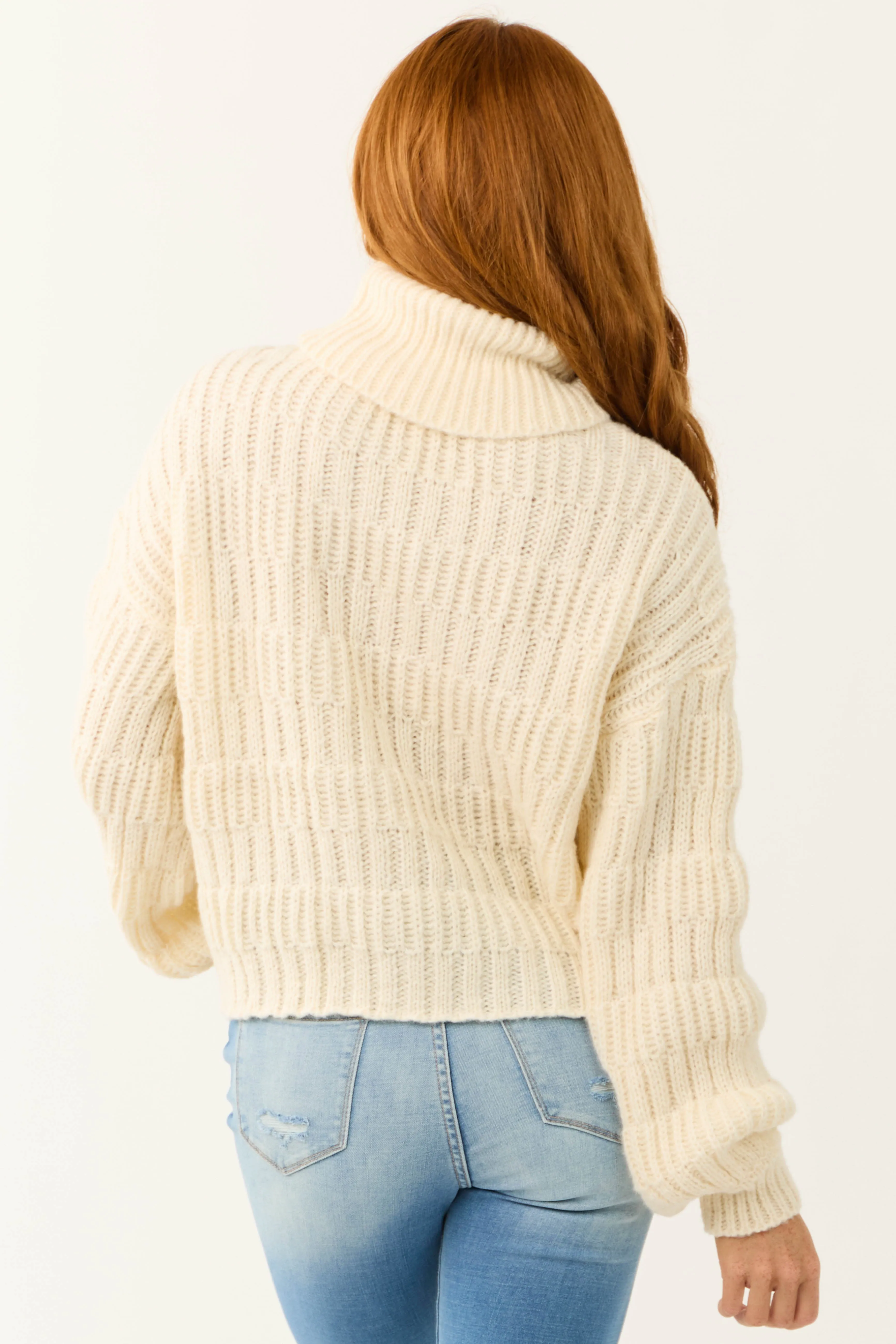 Cream Soft Knit Textured Turtleneck Sweater sold by Lime Lush product image thumbnail 5