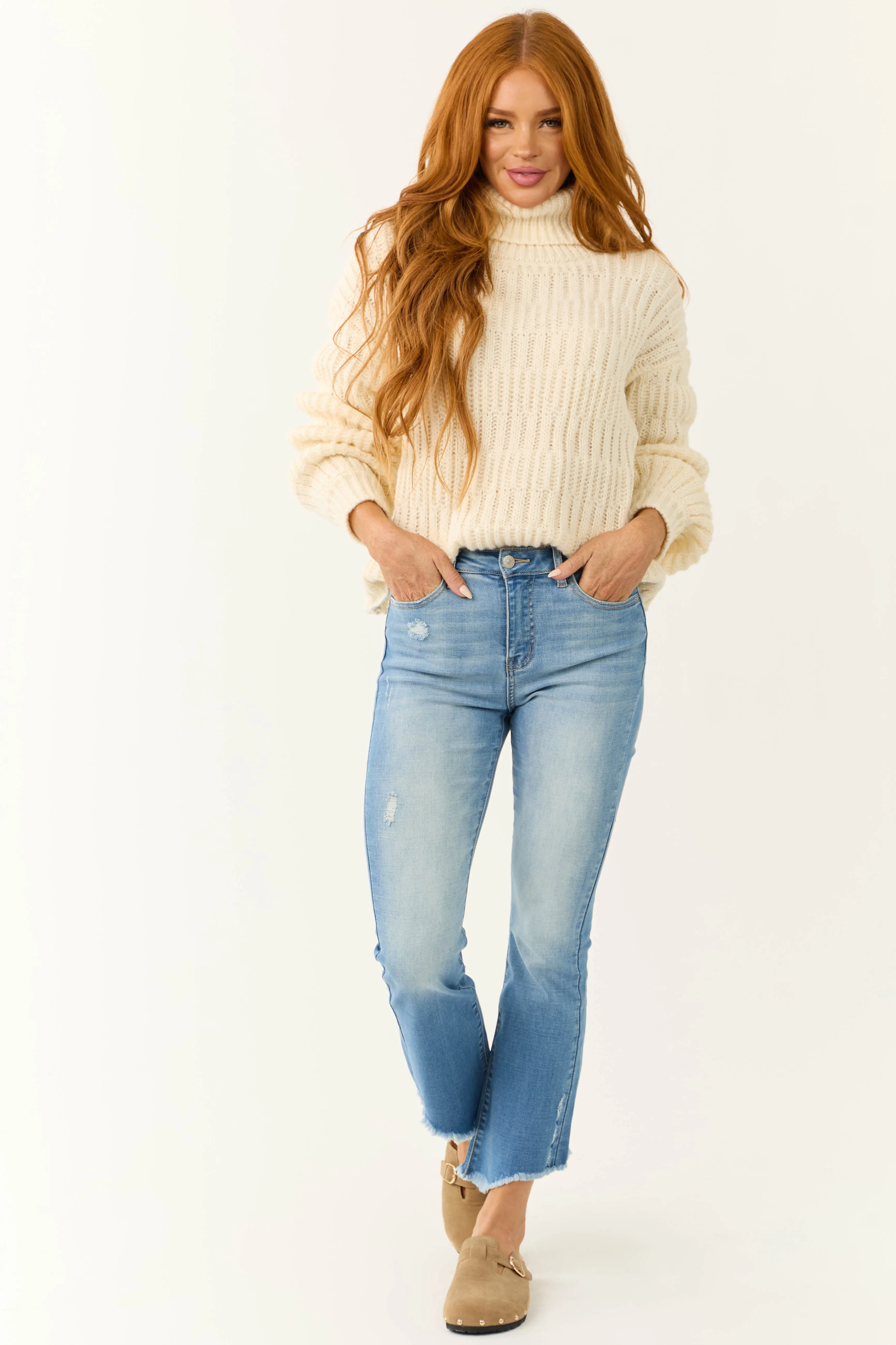 Cream Soft Knit Textured Turtleneck Sweater sold by Lime Lush product image thumbnail 2