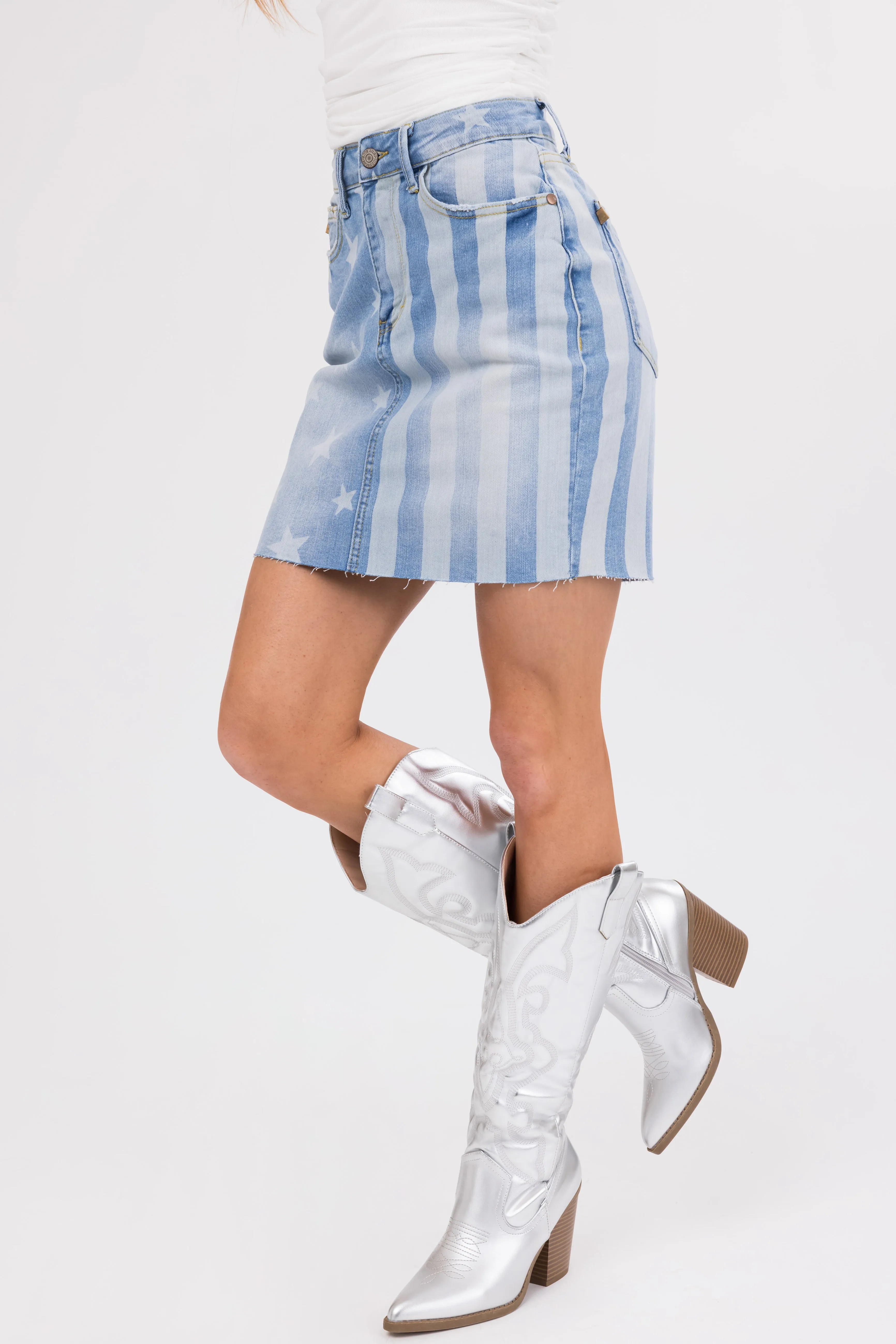 Judy Blue Medium Wash American Print Mini Skirt sold by Lime Lush product image thumbnail 4