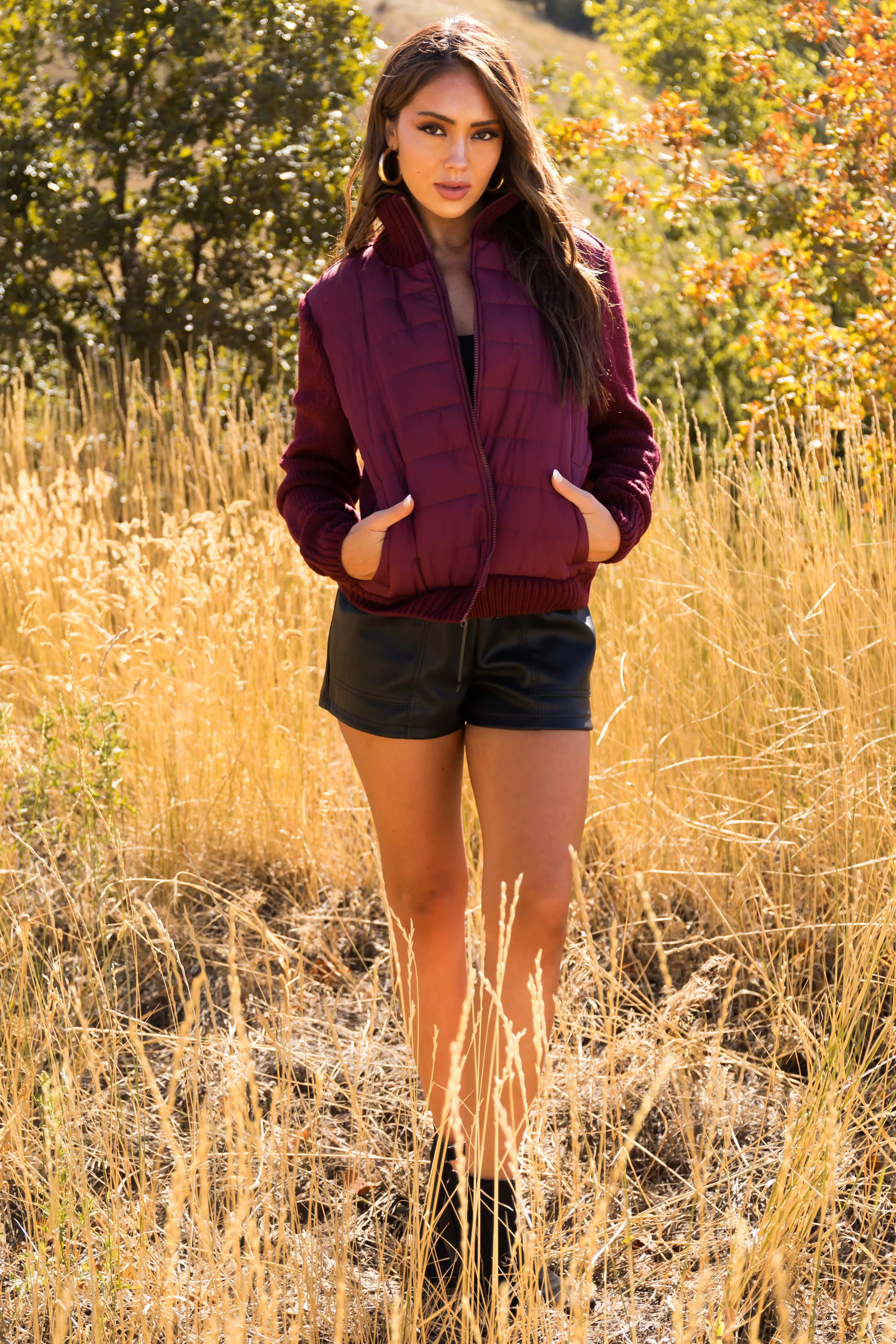 Wine Long Sleeve Hybrid Sweater Jacket sold by Lime Lush product image thumbnail 3