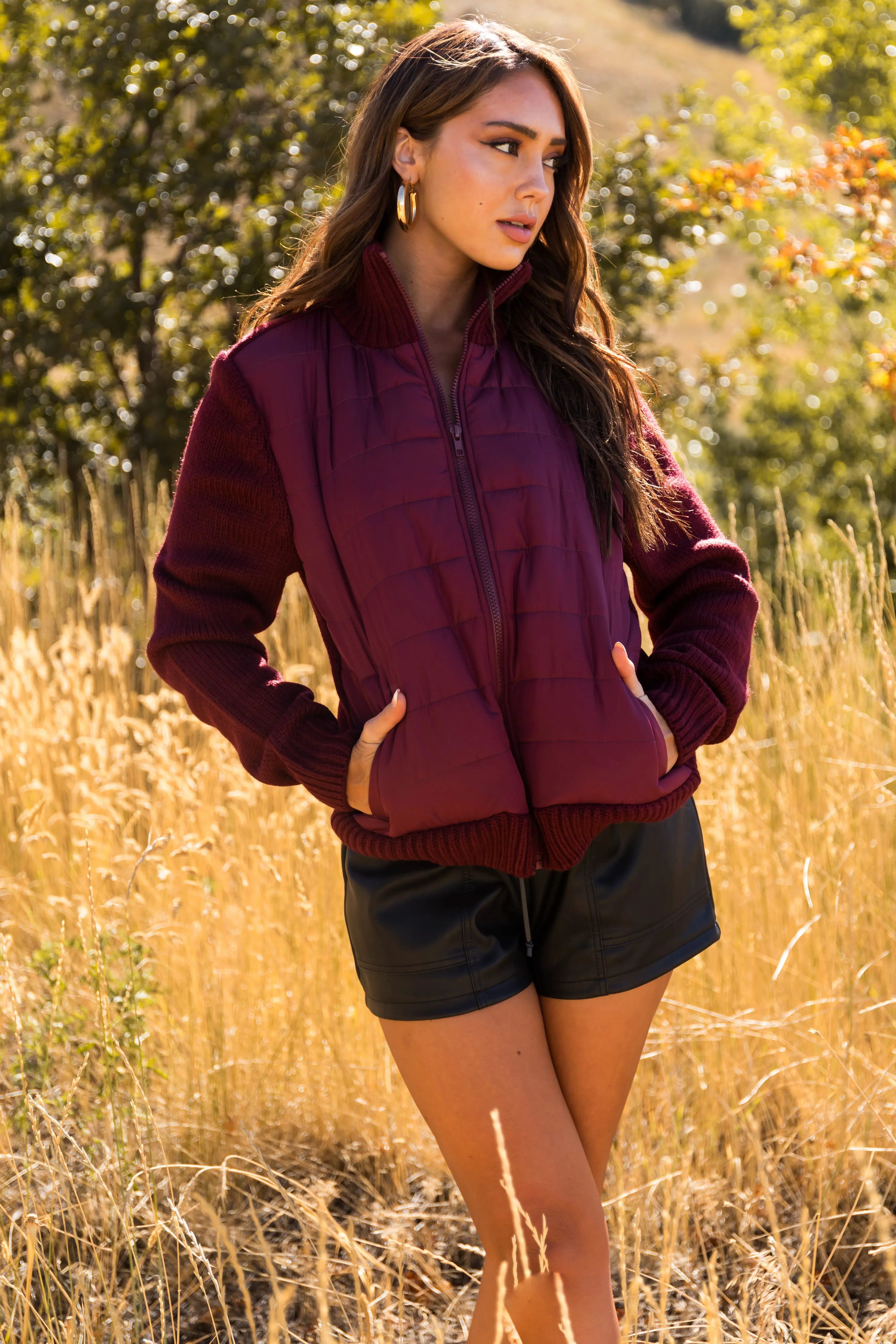 Wine Long Sleeve Hybrid Sweater Jacket sold by Lime Lush product image thumbnail 2