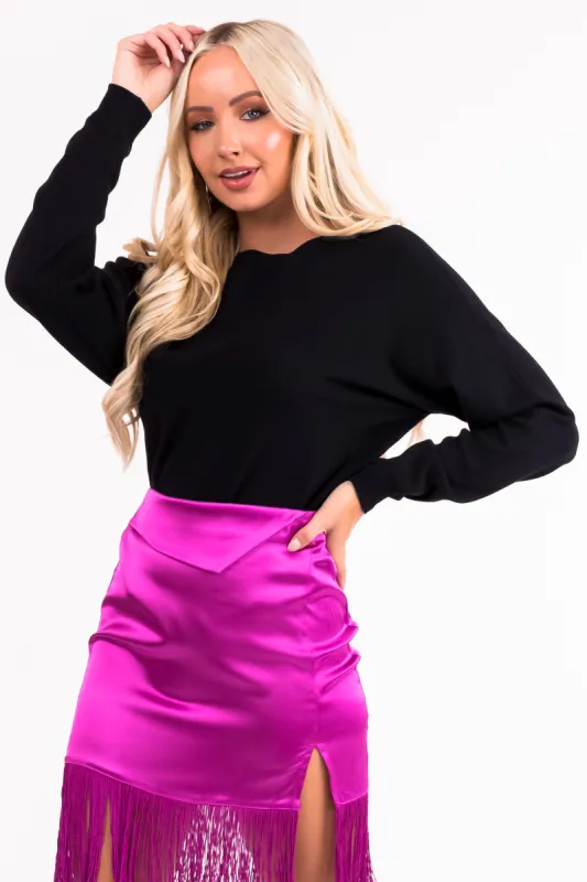 Black Ribbed Trim Super Soft Light Sweater sold by Lime Lush