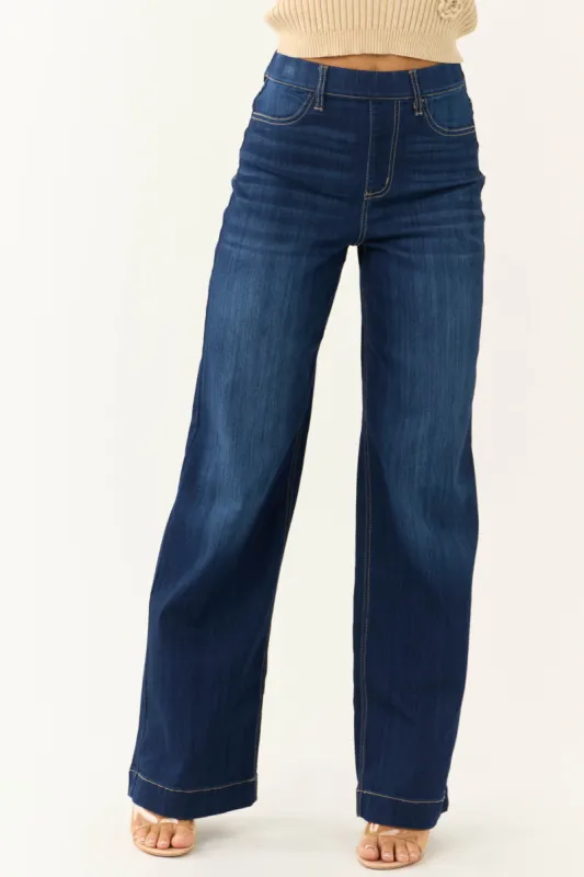Cello Dark Wash High Rise Pull On Wide Leg Jeans sold by Lime Lush