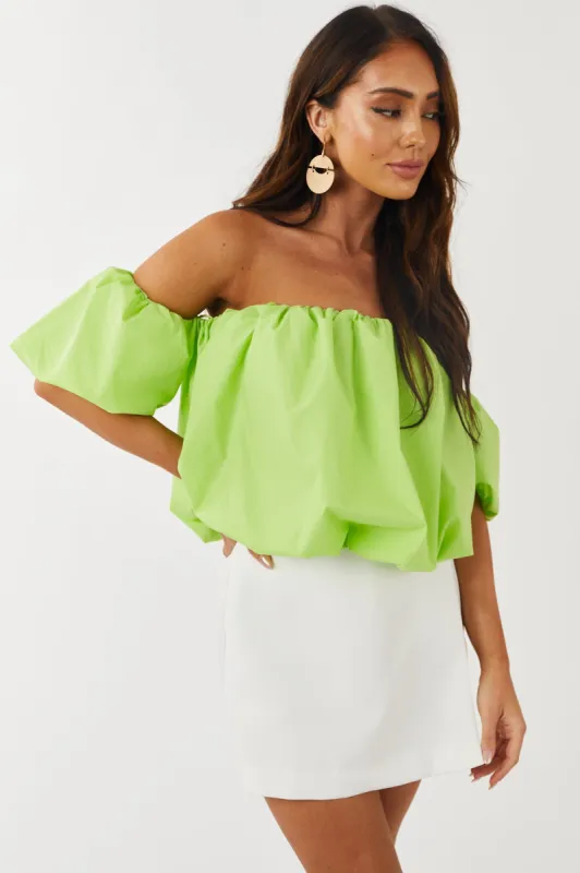 Lime Puff Off the Shoulder Cropped Blouse sold by Lime Lush