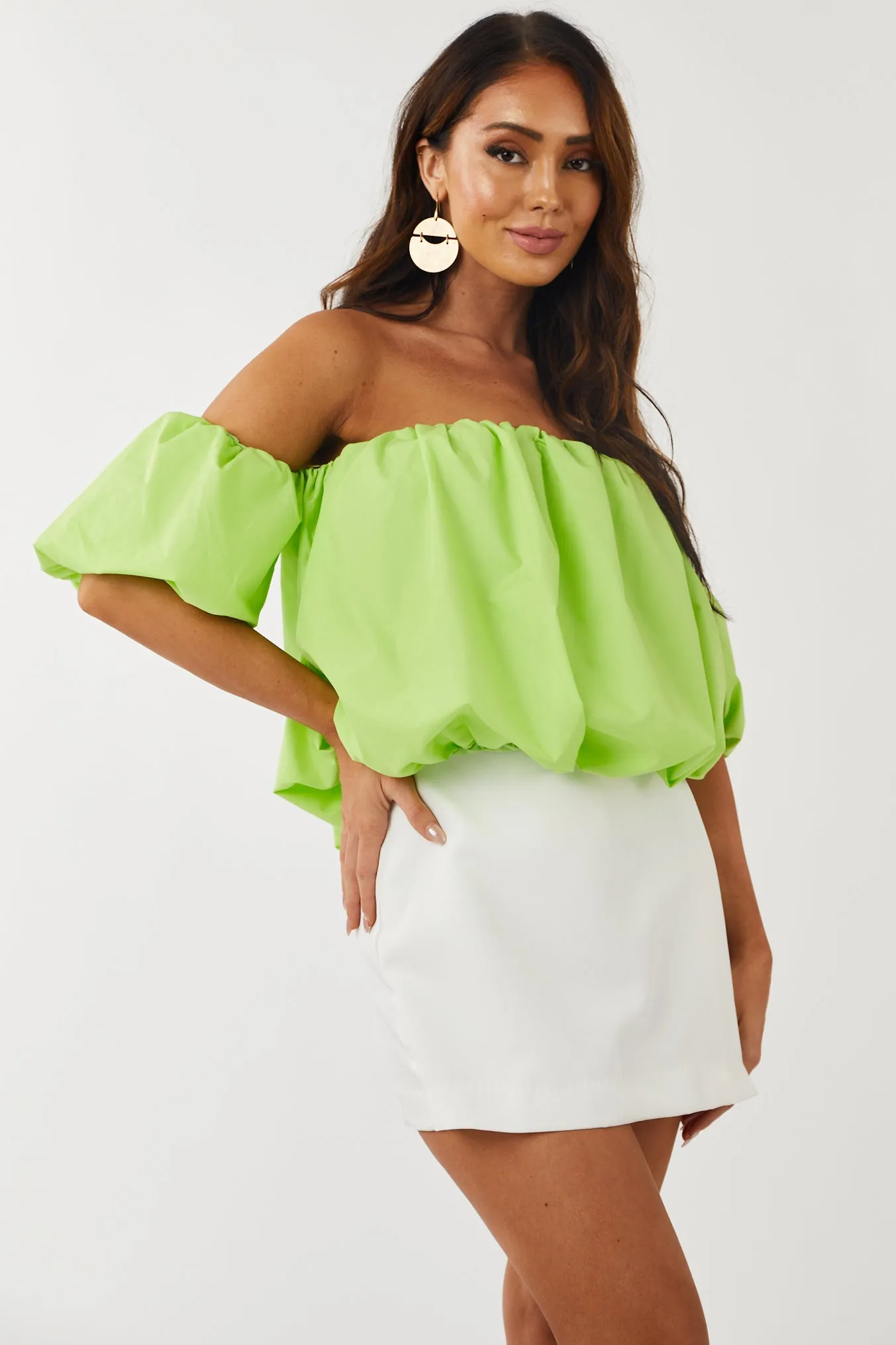 Lime Puff Off the Shoulder Cropped Blouse sold by Lime Lush product image thumbnail 2