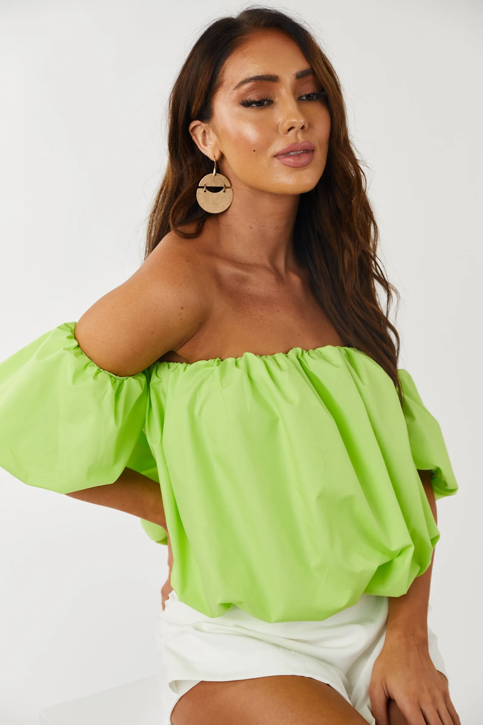 Lime Puff Off the Shoulder Cropped Blouse sold by Lime Lush product image thumbnail 5