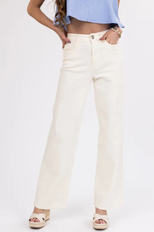 Denim Zone Ivory Super Stretchy Wide Leg Jeans sold by Lime Lush