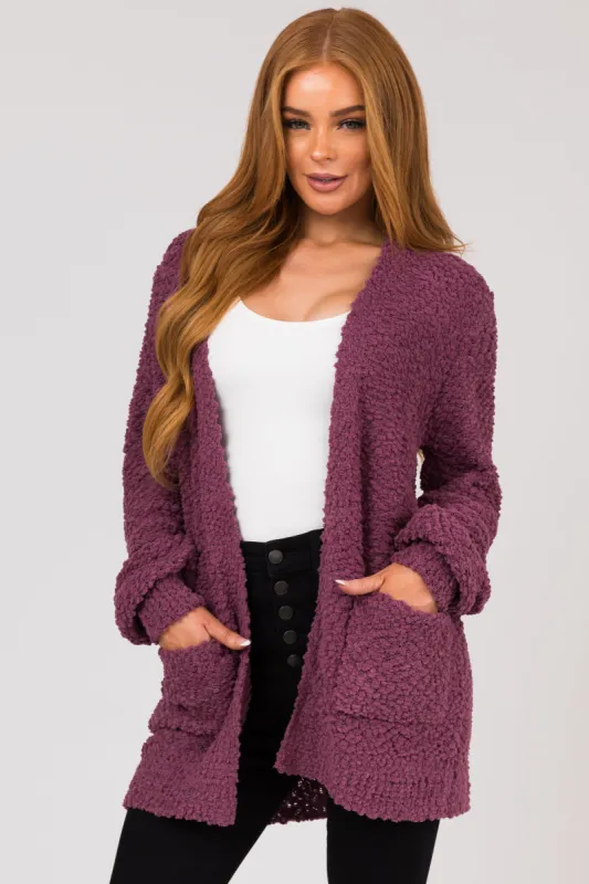 Berry Popcorn Knit Open Front Cardigan sold by Lime Lush