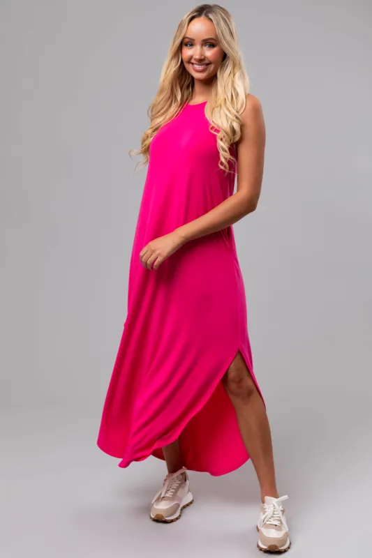 Magenta Sleeveless Side Slits Loose Maxi Dress sold by Lime Lush