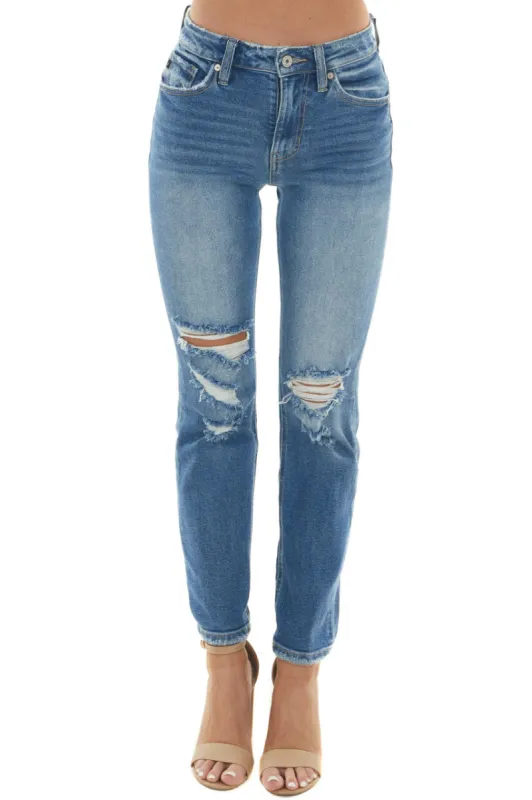 KanCan Dark Wash High Rise Torn Straight Leg Jeans sold by Lime Lush