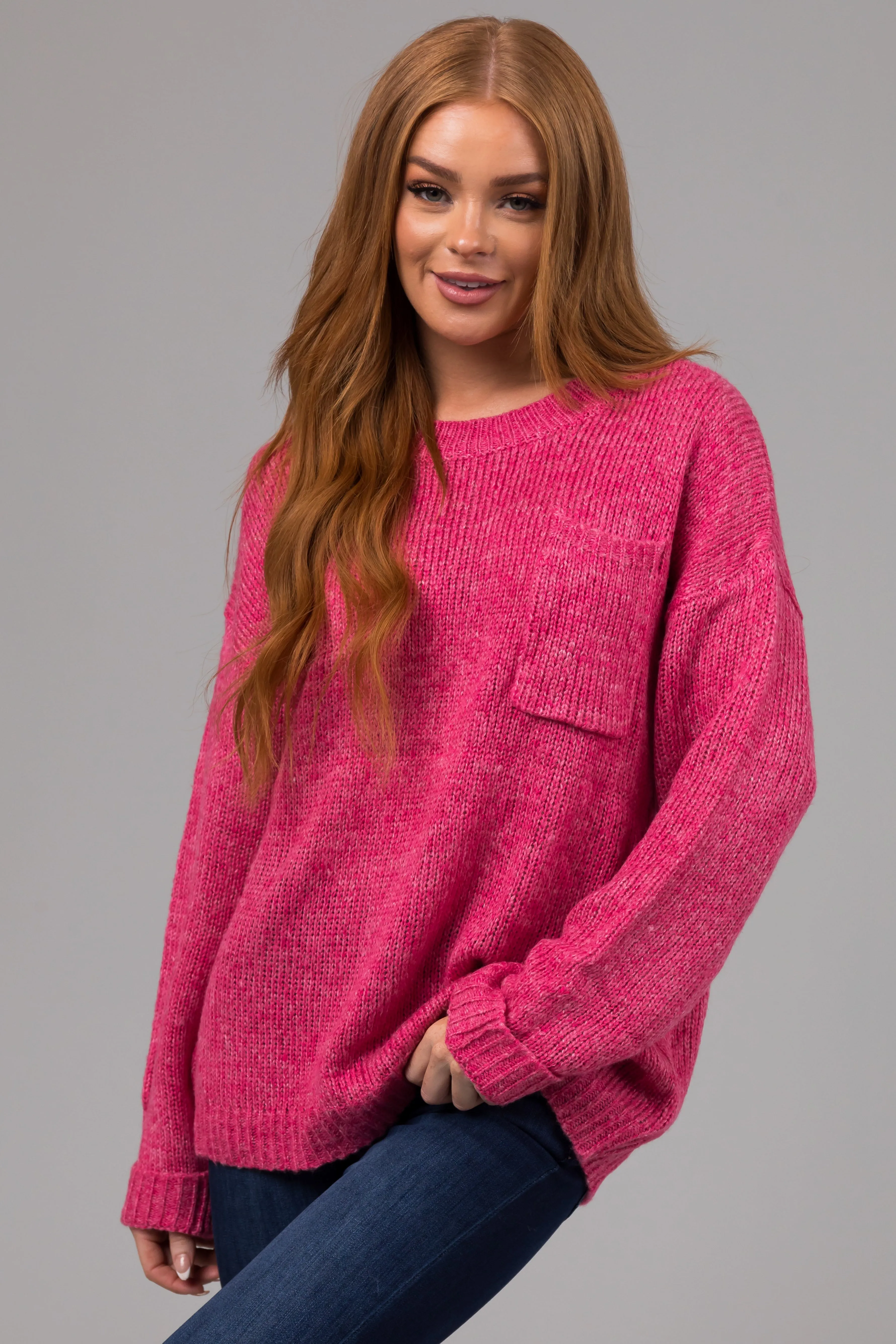 Punch Chest Pocket Cuffed Sleeve Sweater sold by Lime Lush