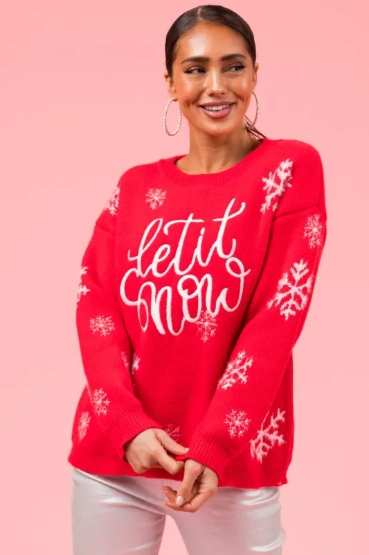 Crimson 'Let it Snow' Snowflake Knit Sweater sold by Lime Lush