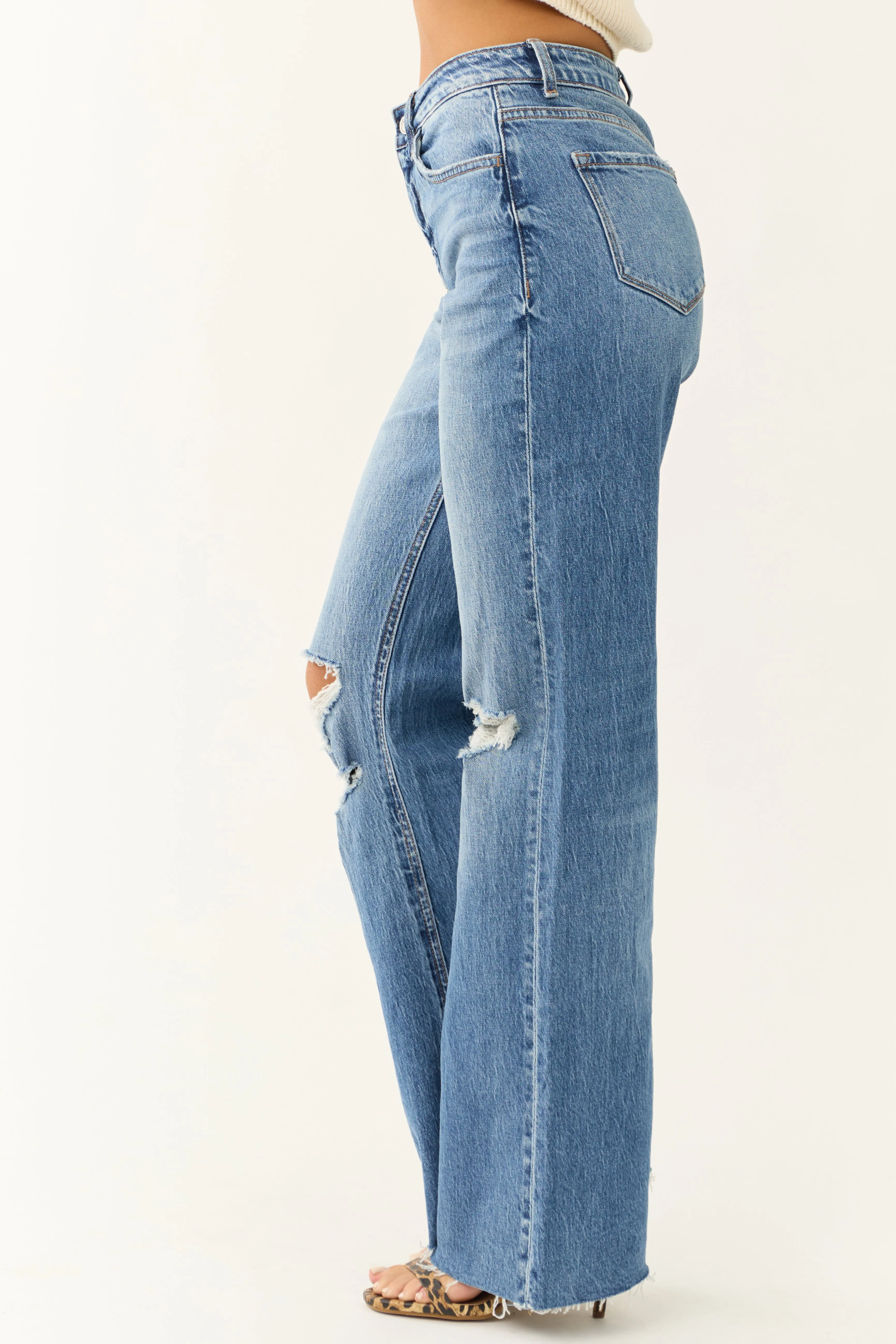 Vervet High Rise Medium Wash Wide Leg Jeans sold by Lime Lush product image thumbnail 4