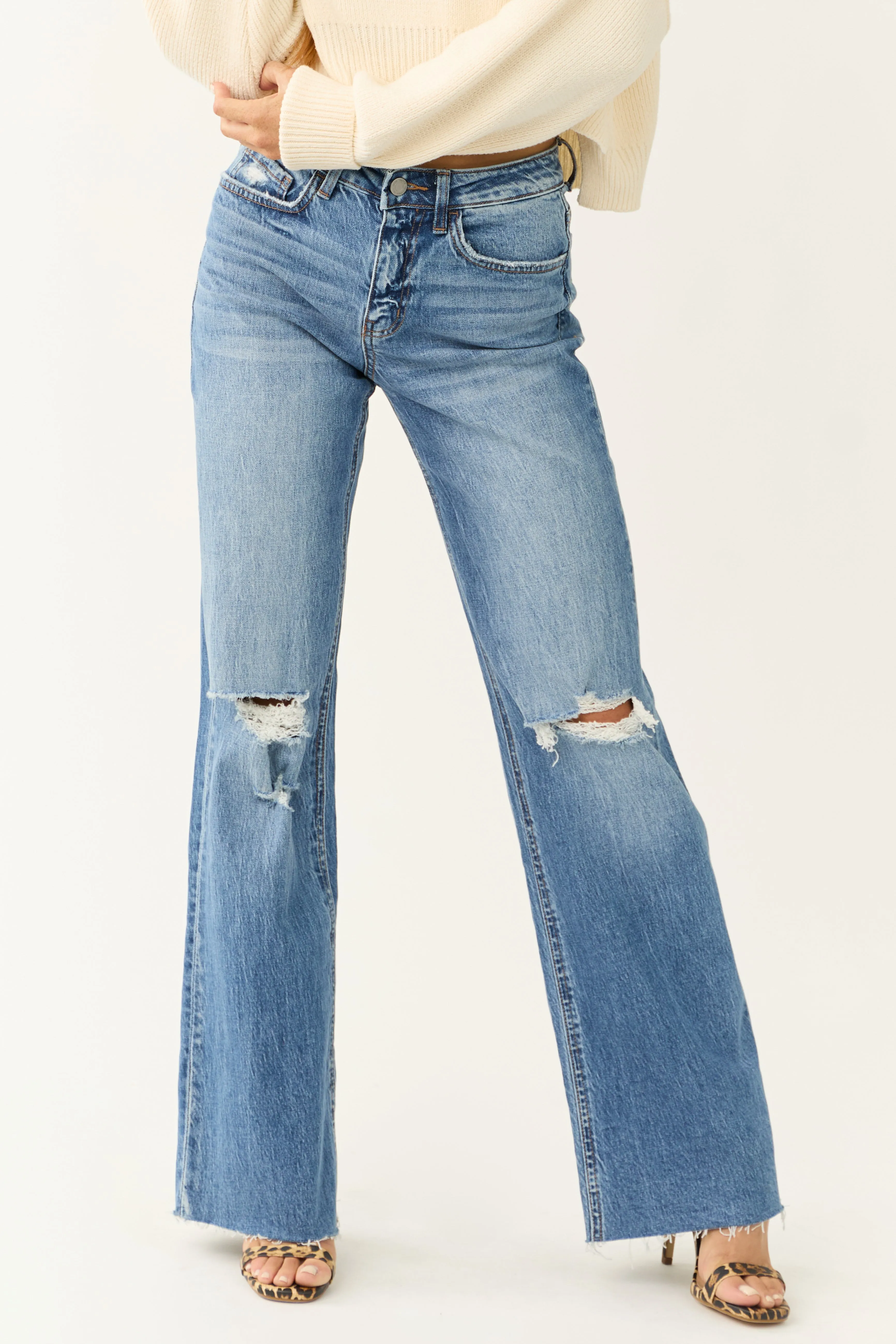 Vervet High Rise Medium Wash Wide Leg Jeans sold by Lime Lush