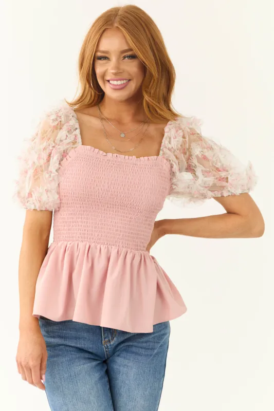 Dusty Blush Ruffle Puff Sleeve Top sold by Lime Lush
